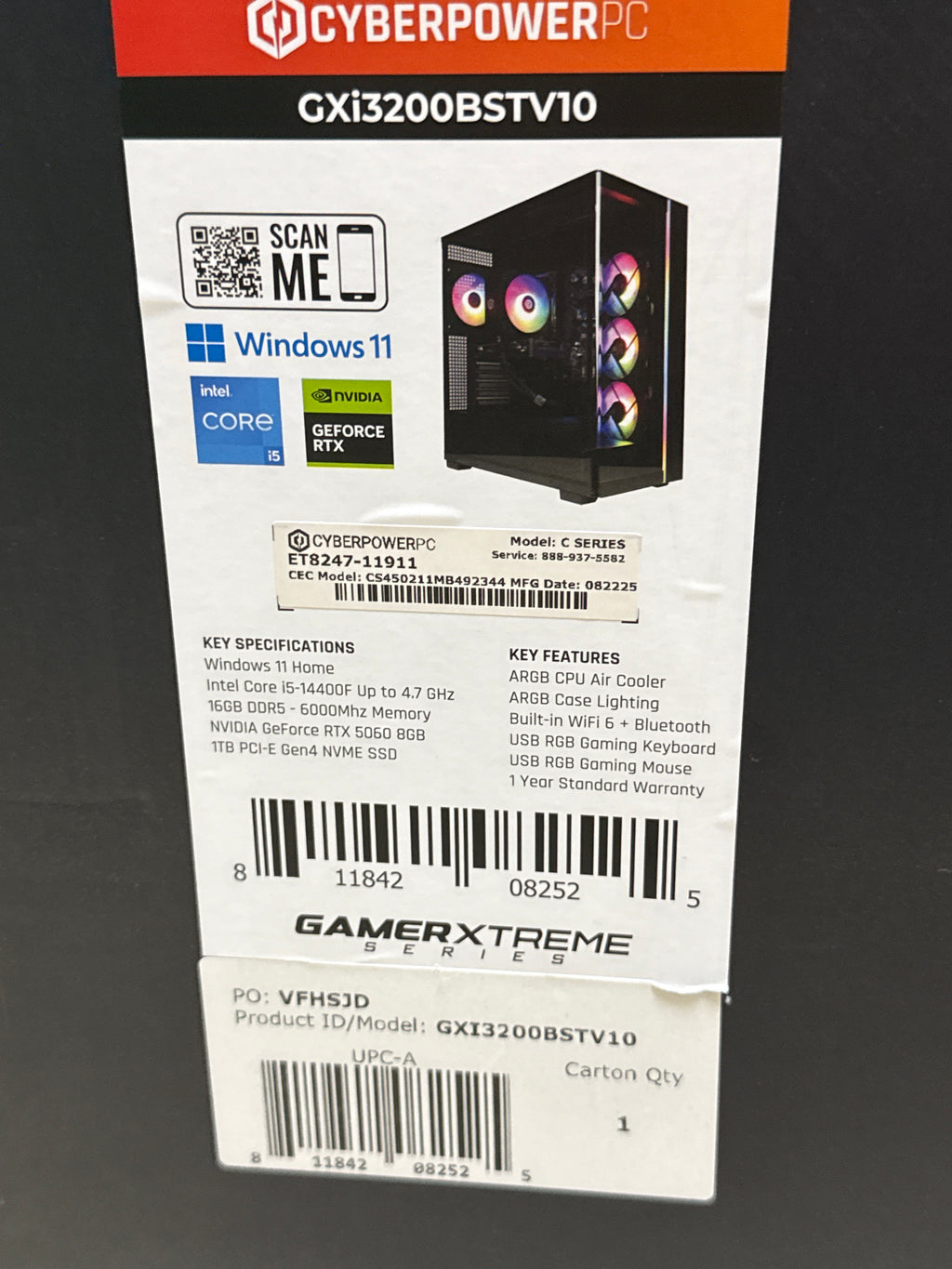 CyberPowerPC Gaming Desktop Intel Core i5-14400F RTX 5060 16GB 1TB SSD Black