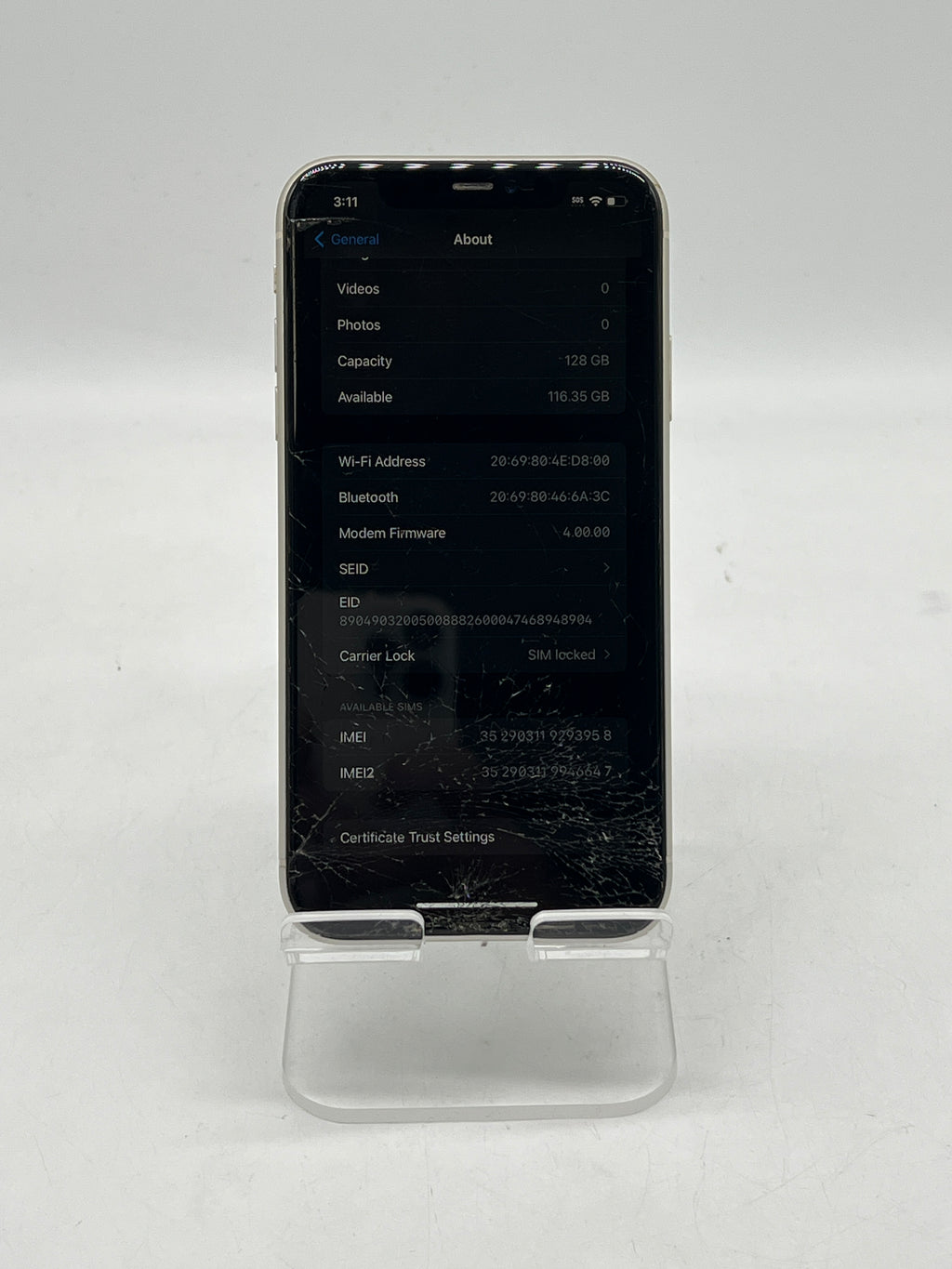 Apple iPhone 11 6.1" 128GB AT&T Locked White - READ