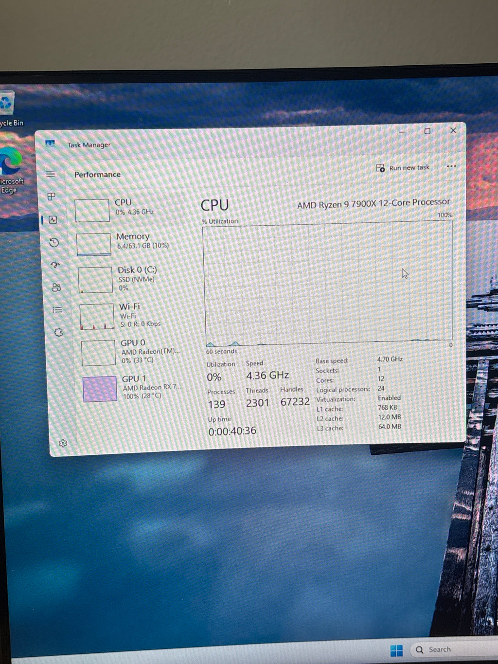 Gaming PC Ryzen 9 7900X 64GB RAM 1TB SSD RX 7600 - Used