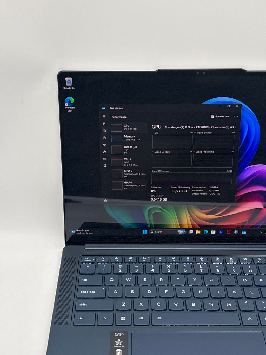 Lenovo Yoga Slim 7 14Q8X9 Snapdragon X Elite X1E78100 16GB RAM 512GB SSD