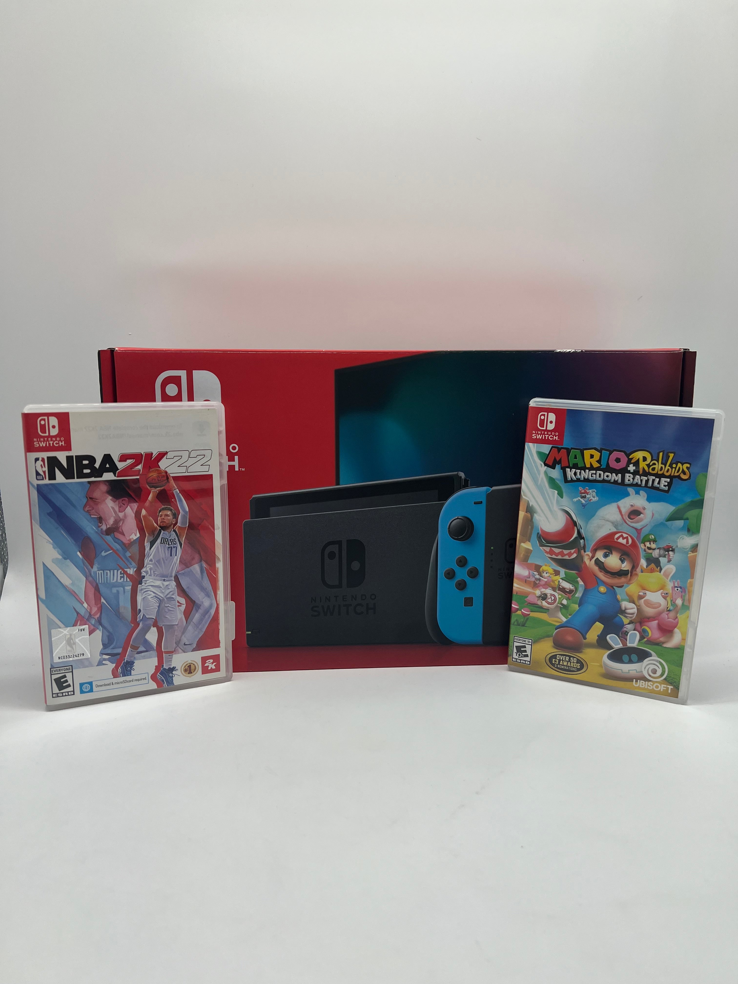 Nintendo Switch V2 HAC-001(-01) w/ Red and Blue Joycons and Games - Used with Box
