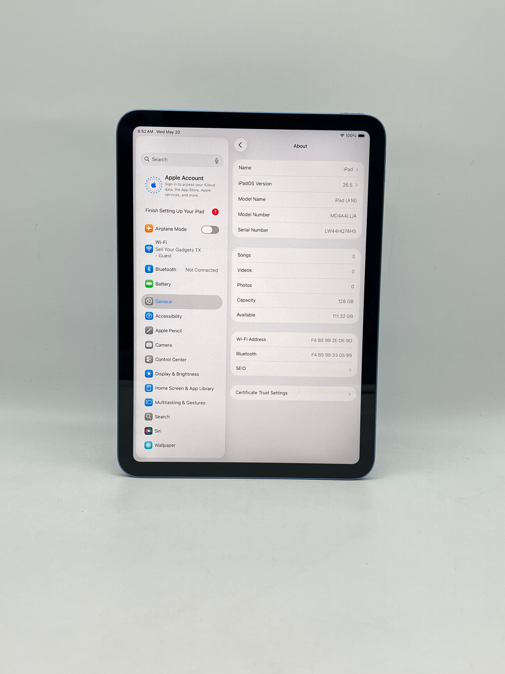 Apple iPad A16 11th Gen 128GB Wi-Fi Blue MD4A4LL/A - Used