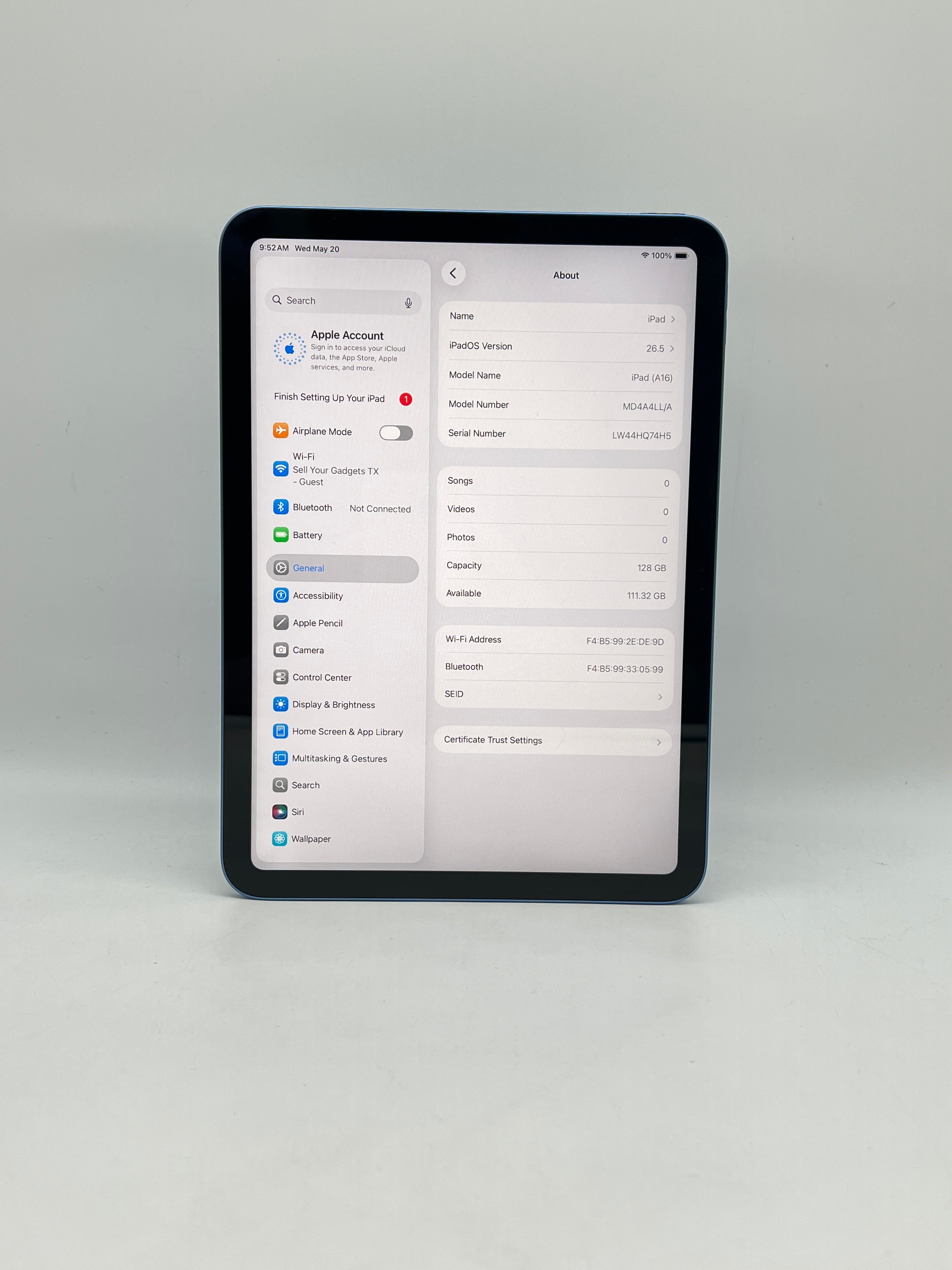 Apple iPad A16 11th Gen 128GB Wi-Fi Blue MD4A4LL/A - Used