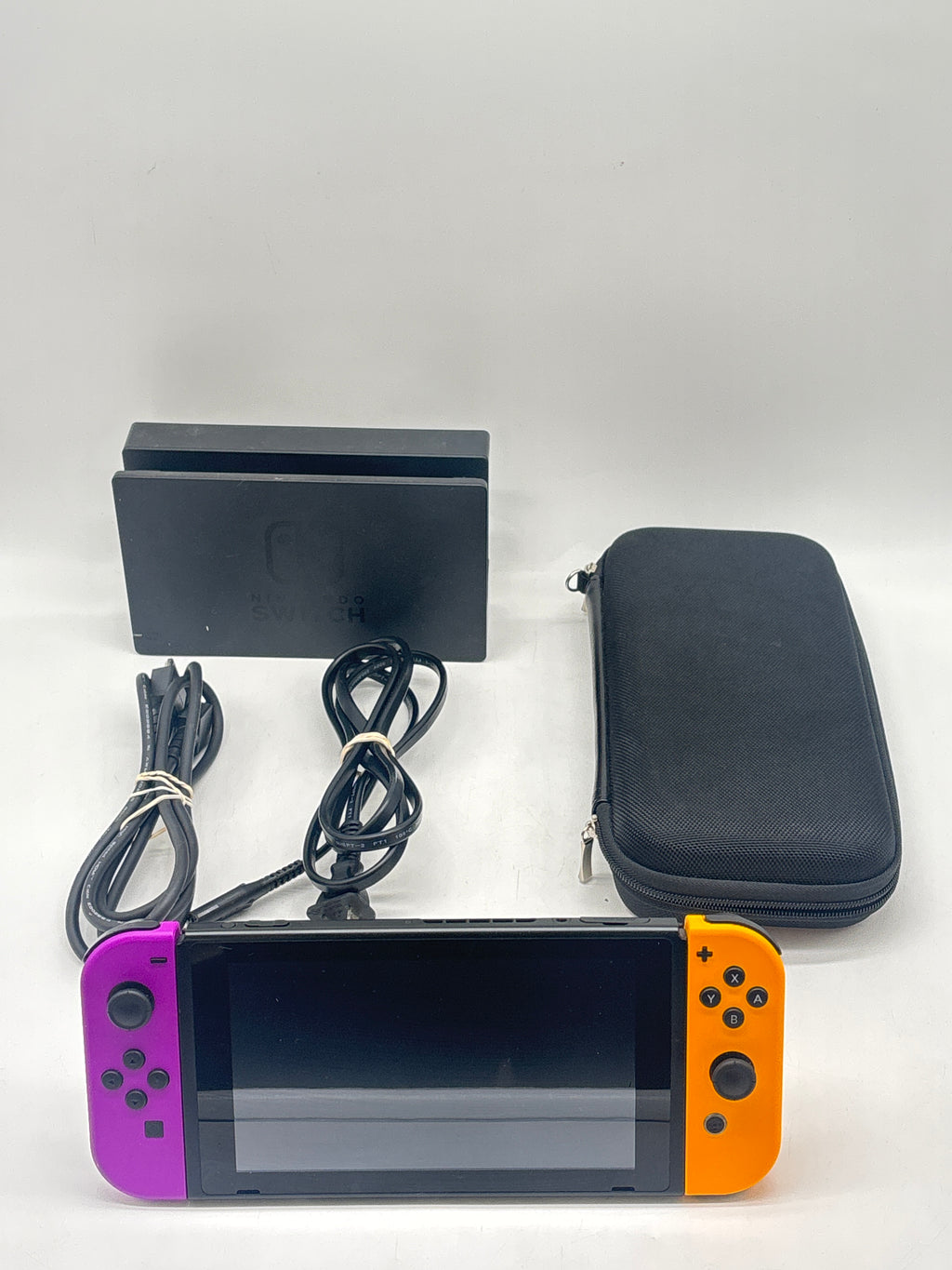 Nintendo Switch V1 HAC-001 (-01) 32GB Console W/ Orange & Purple Joycons + Case - Used
