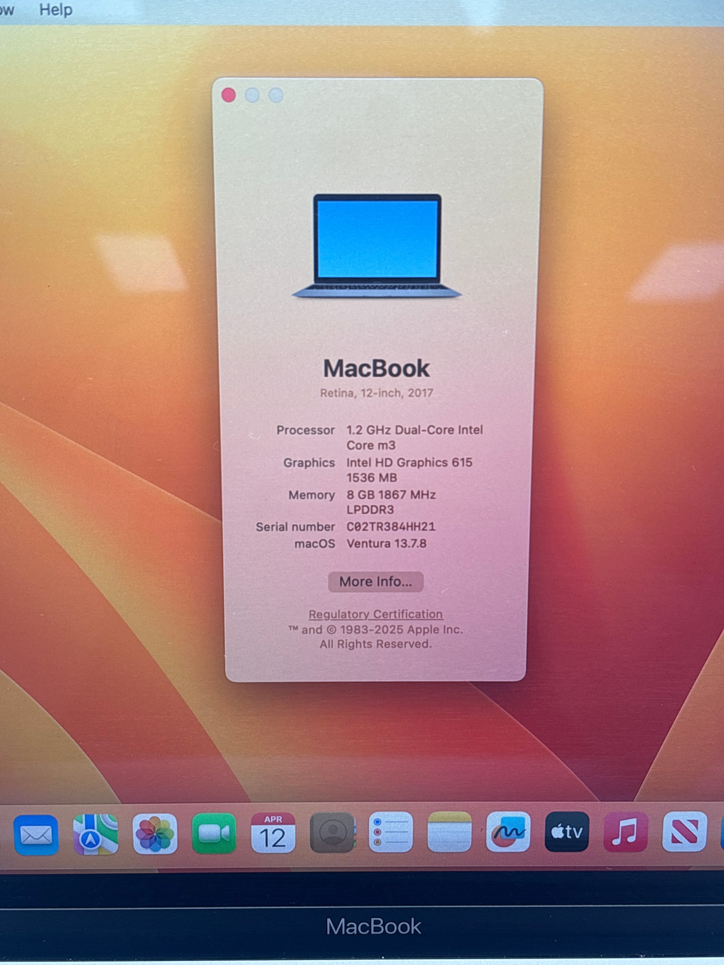 Apple MacBook A1534 Core m3 8GB RAM 256GB SSD - For Parts (Read DESC)