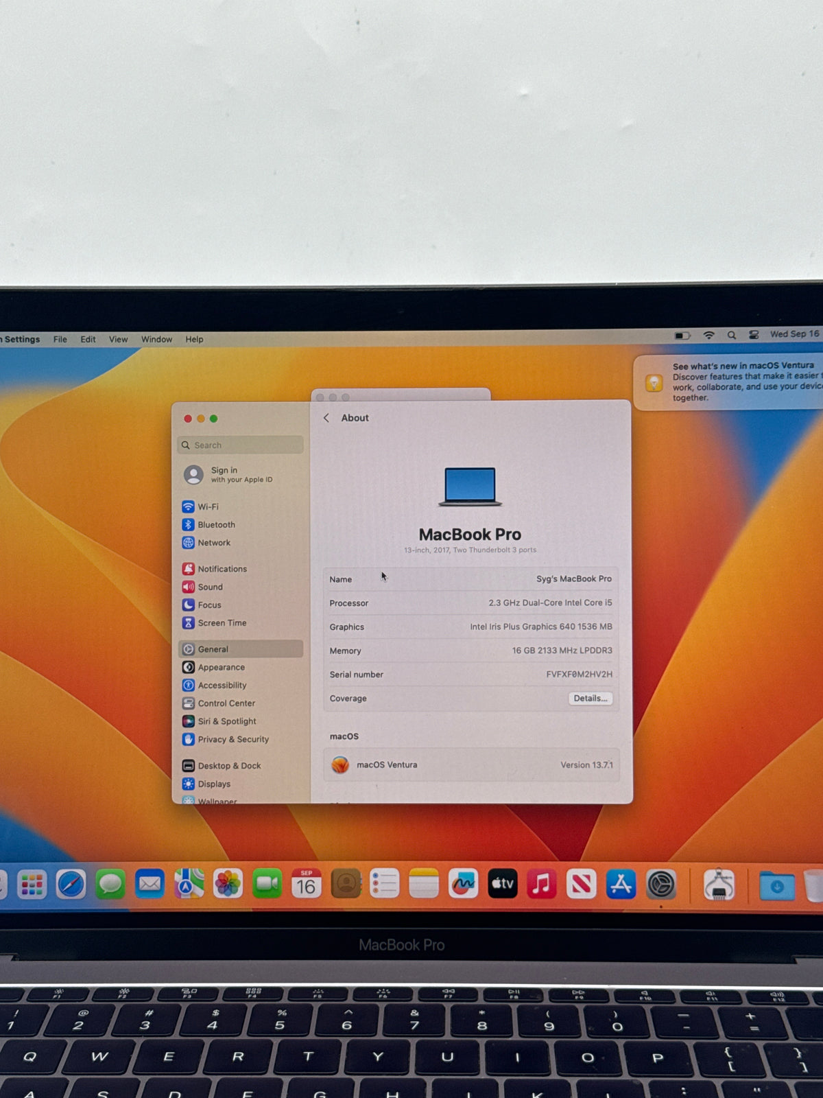 Apple MacBook Pro 13" A1708 2017 Core i5 16GB RAM 512GB SSD Space Gray - READ