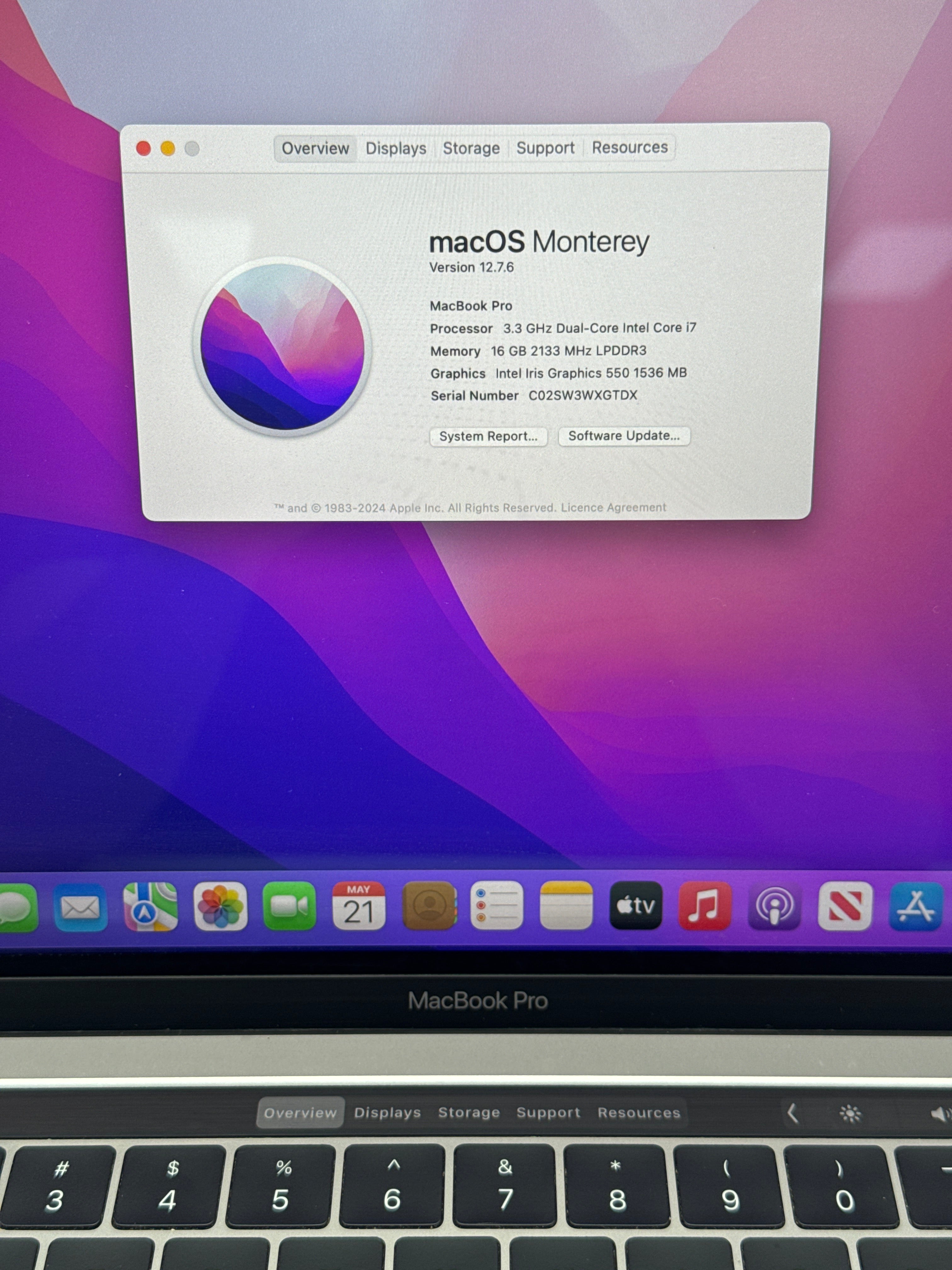 Apple MacBook Pro 13" A1706 i7 16GB RAM 256GB SSD - Service Battery
