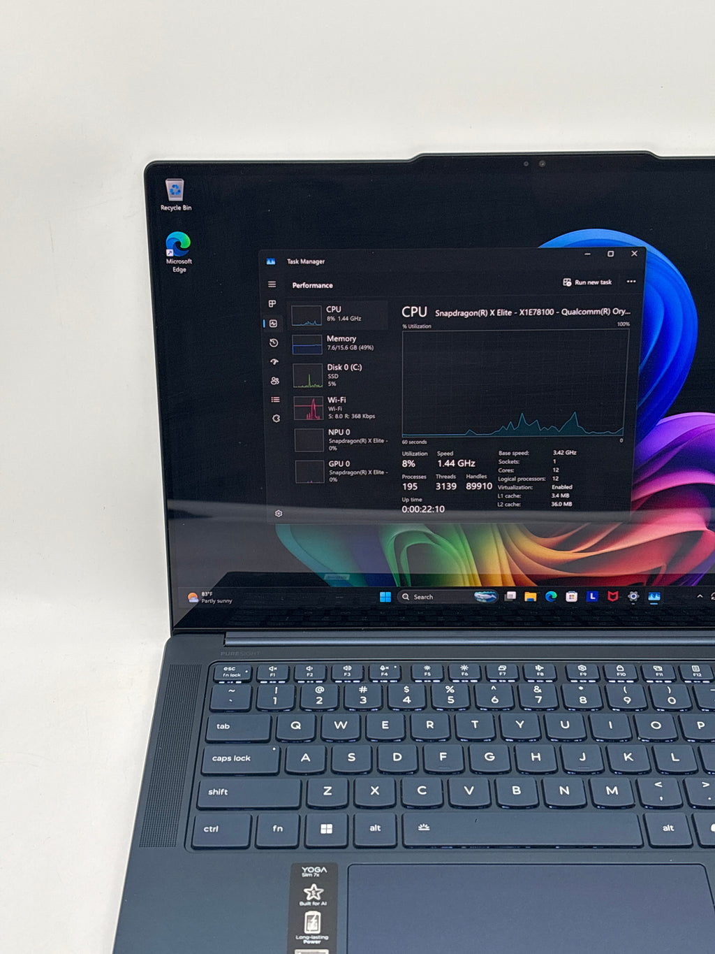 Lenovo Yoga Slim 7 14Q8X9 Snapdragon X Elite X1E78100 16GB RAM 512GB SSD