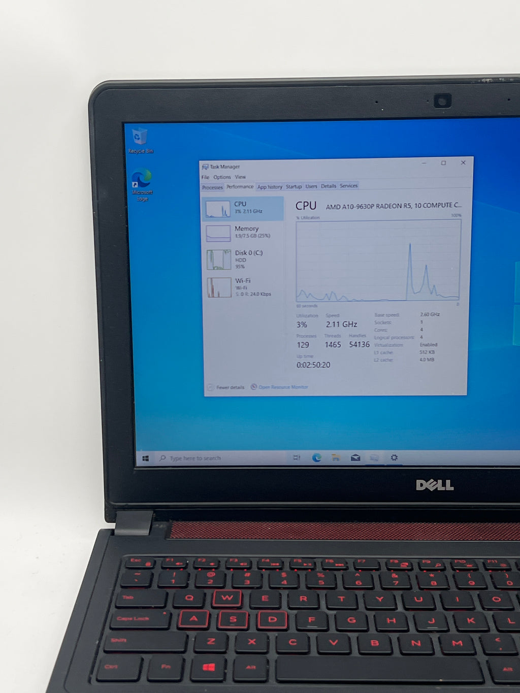 Dell Inspiron 15 3511 AMD A10-9630 8GB RAM 1TB HDD - For Parts (Bad HDD)