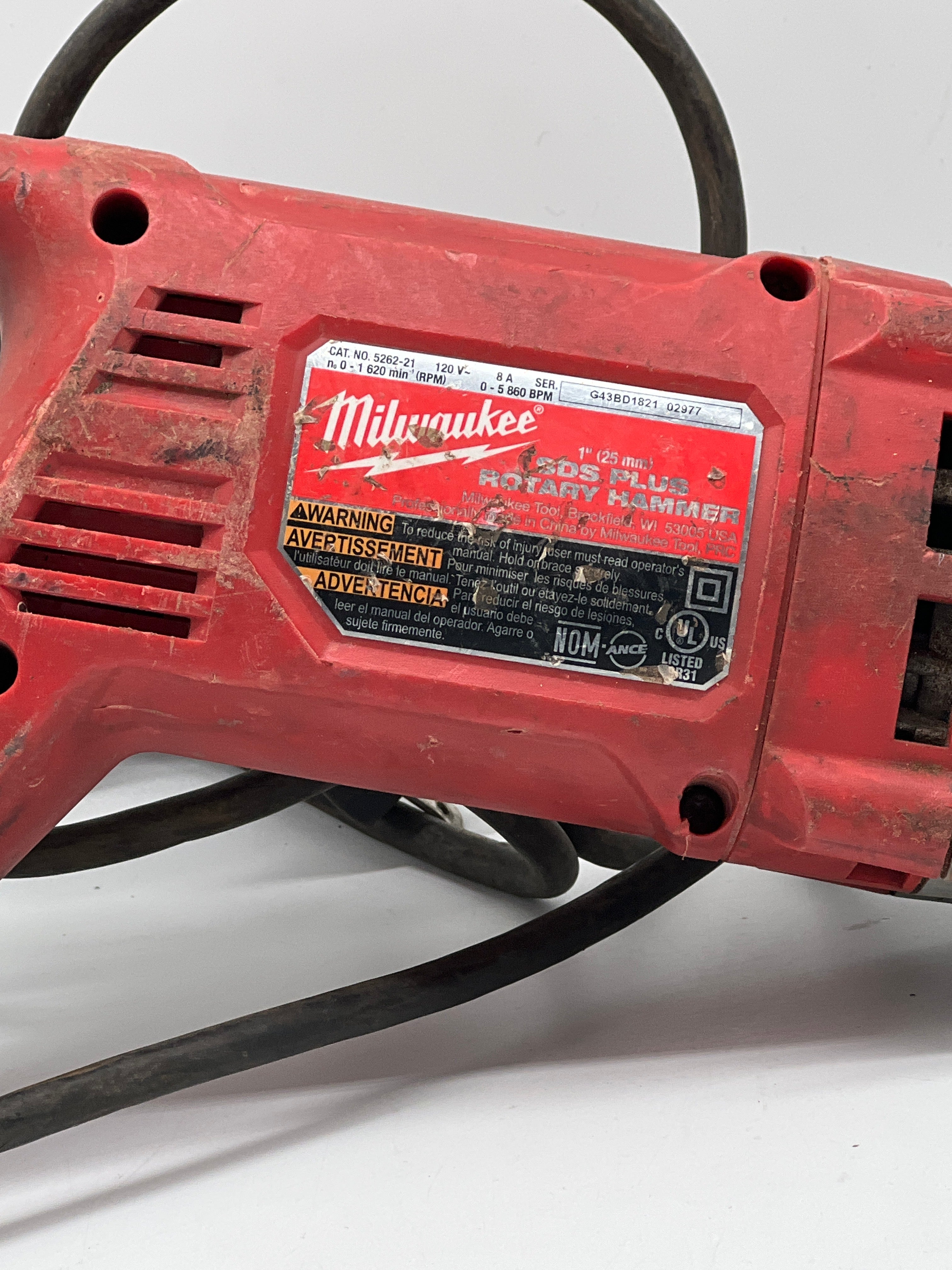 Milwaukee 5262-21 8 Amp Corded SDS Plus Rotary Hammer - For Parts