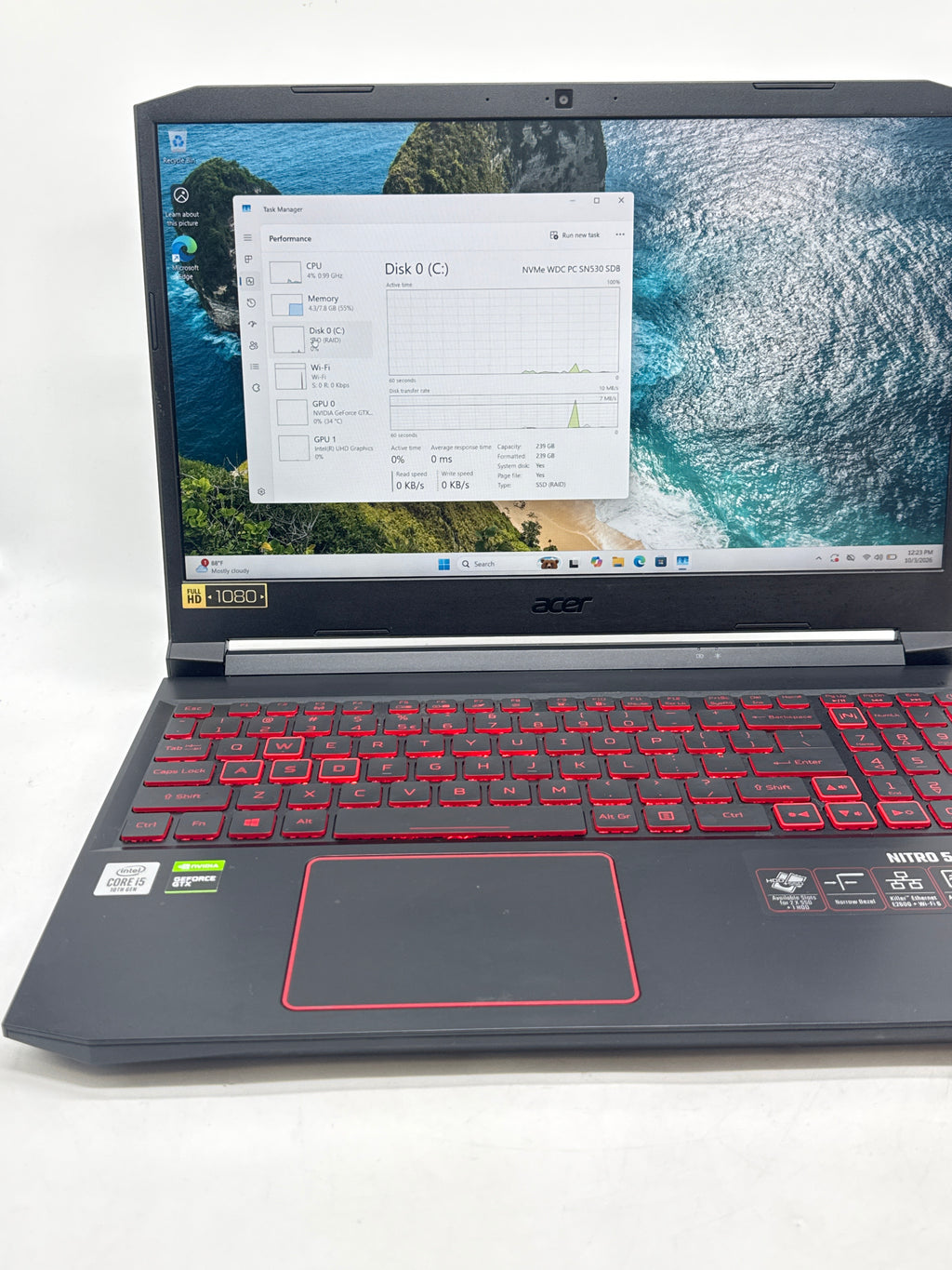 Acer Nitro 5 N20C1 15.6in i5-10300H 8GB RAM 256GB SSD GTX 1650 - Used