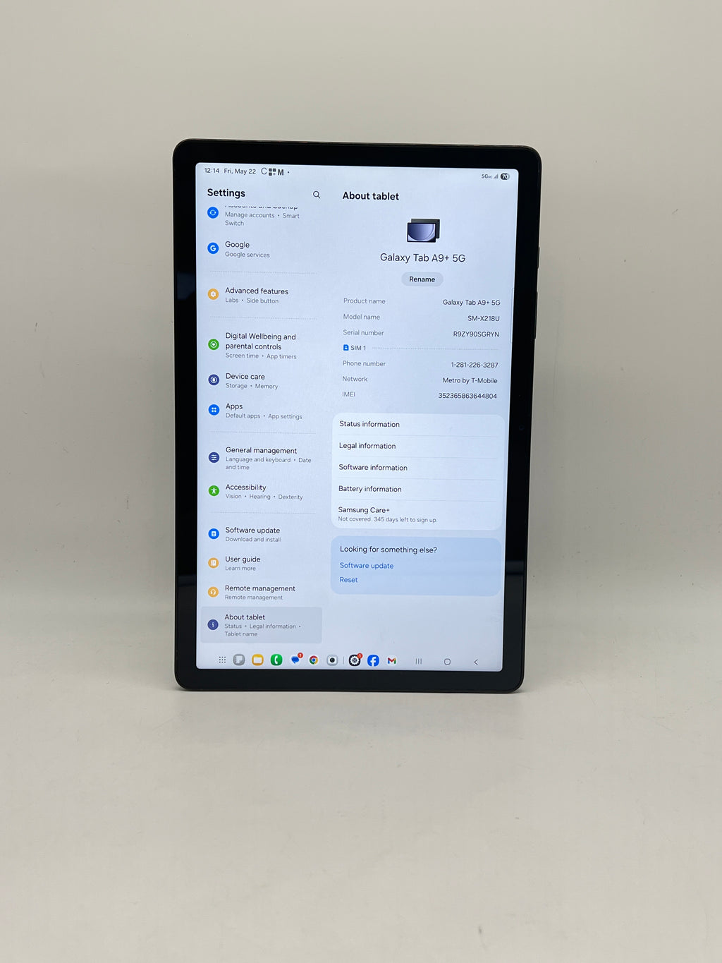TMobile Samsung Galaxy Tab A9+ 5G SM-X218U 64GB - For Parts (Bent Frame)