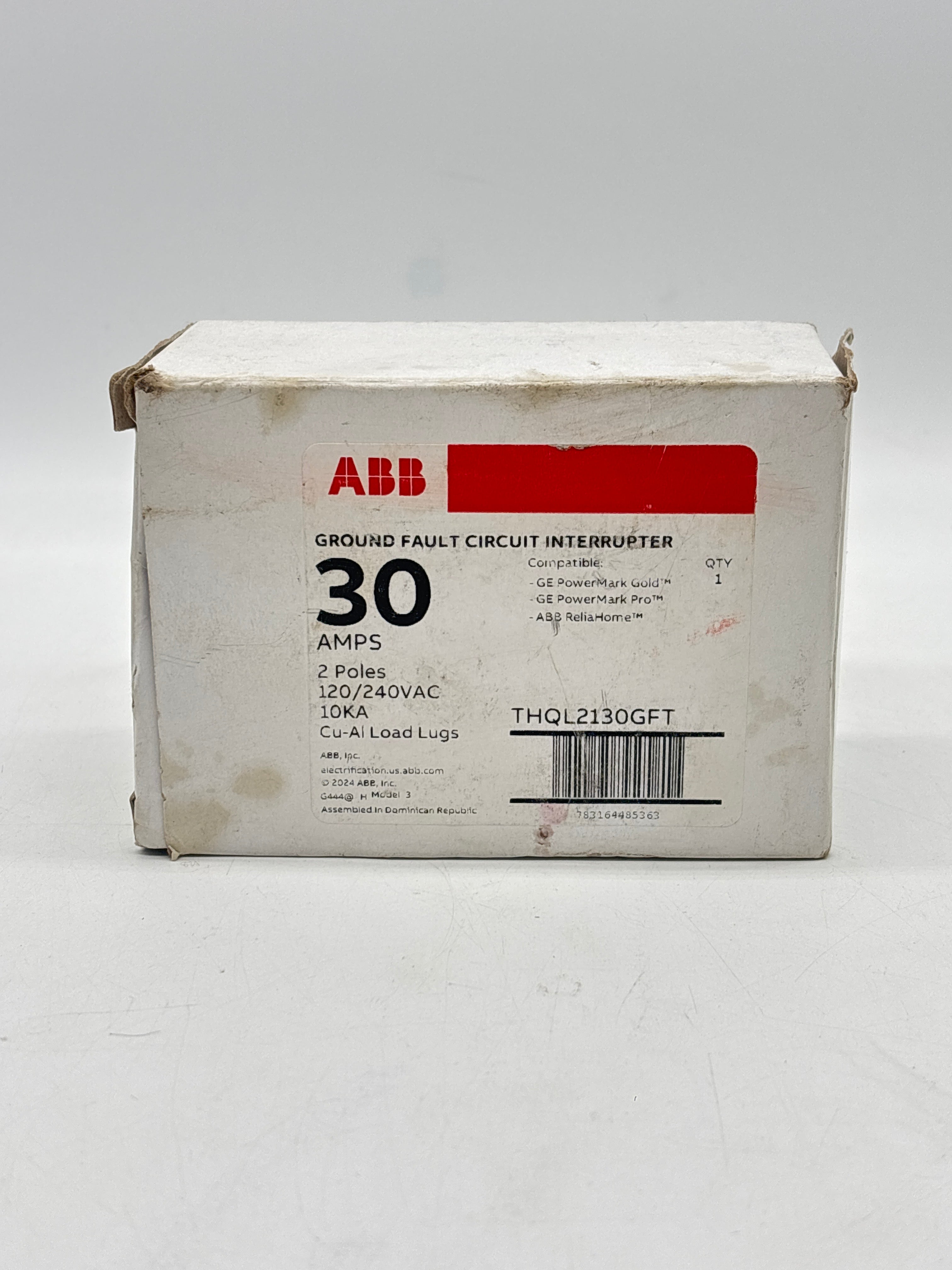 ABB GE THQL2130GFT 2 Pole 30 Amp 240v Ground Fault Circuit Breaker - New Open Box