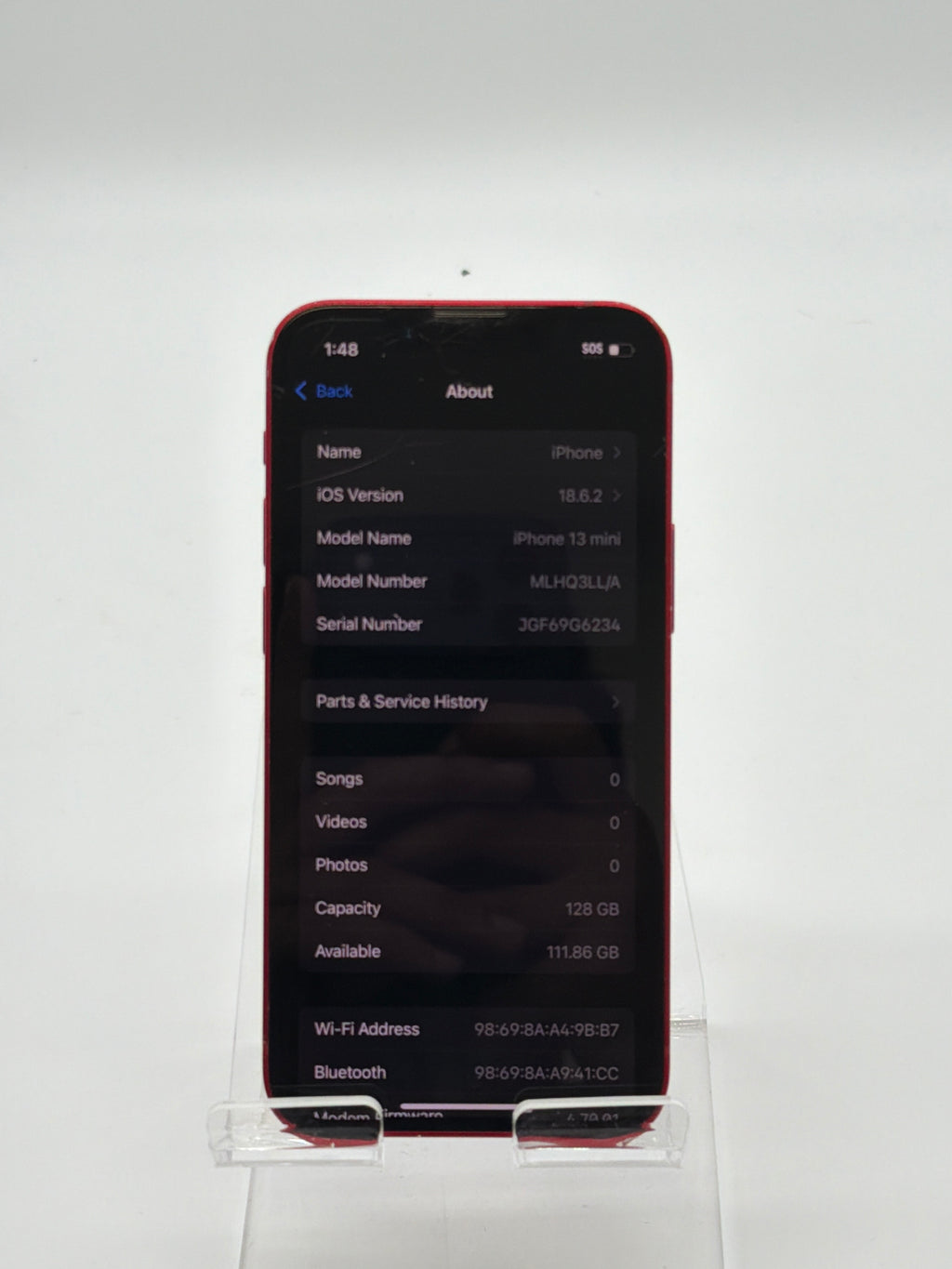 Apple iPhone 13 Mini 5.4 in A2481 128 GB Red Unlocked - After Market Battery