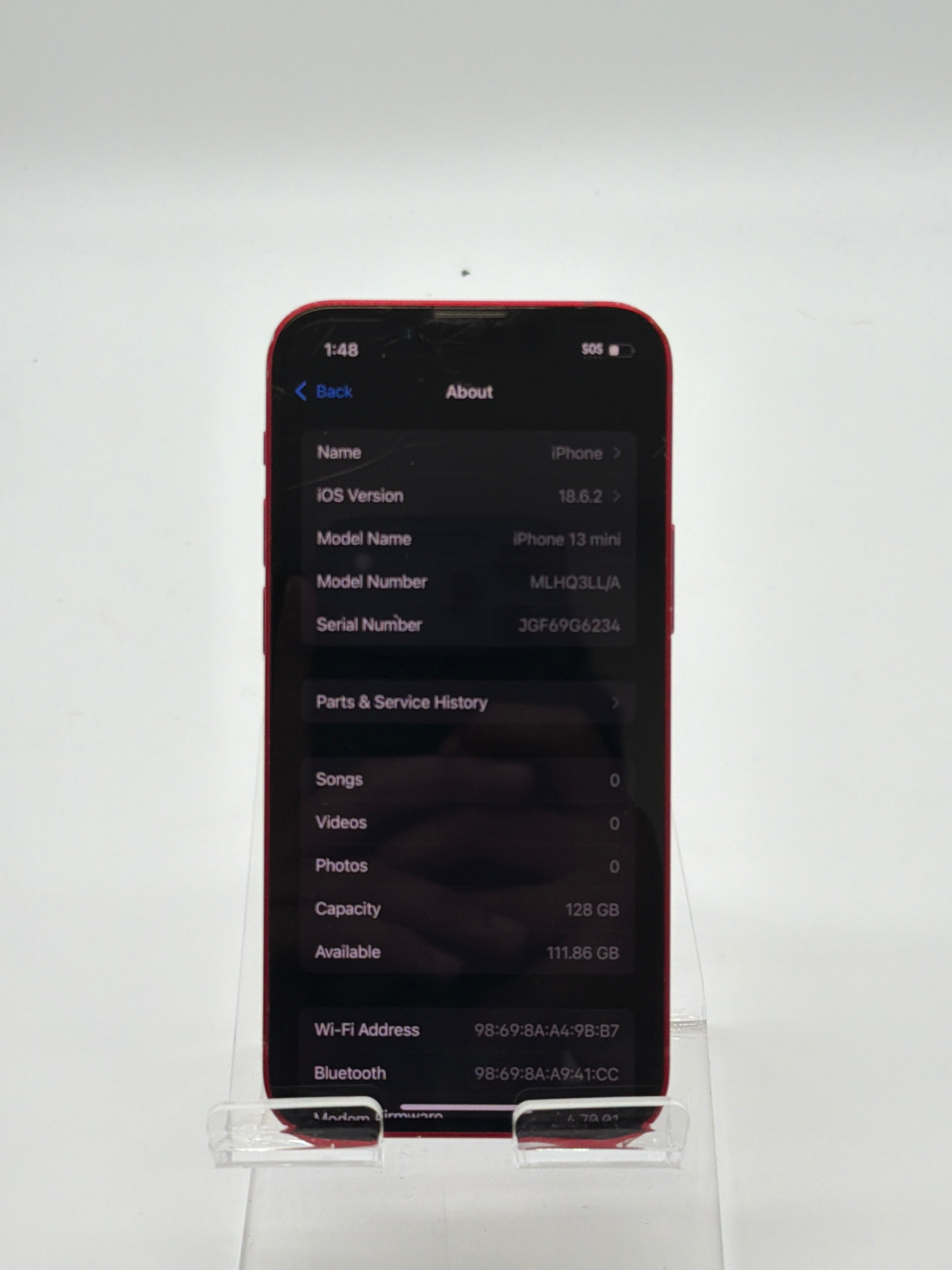 Apple iPhone 13 Mini 5.4 in A2481 128 GB Red Unlocked - After Market Battery