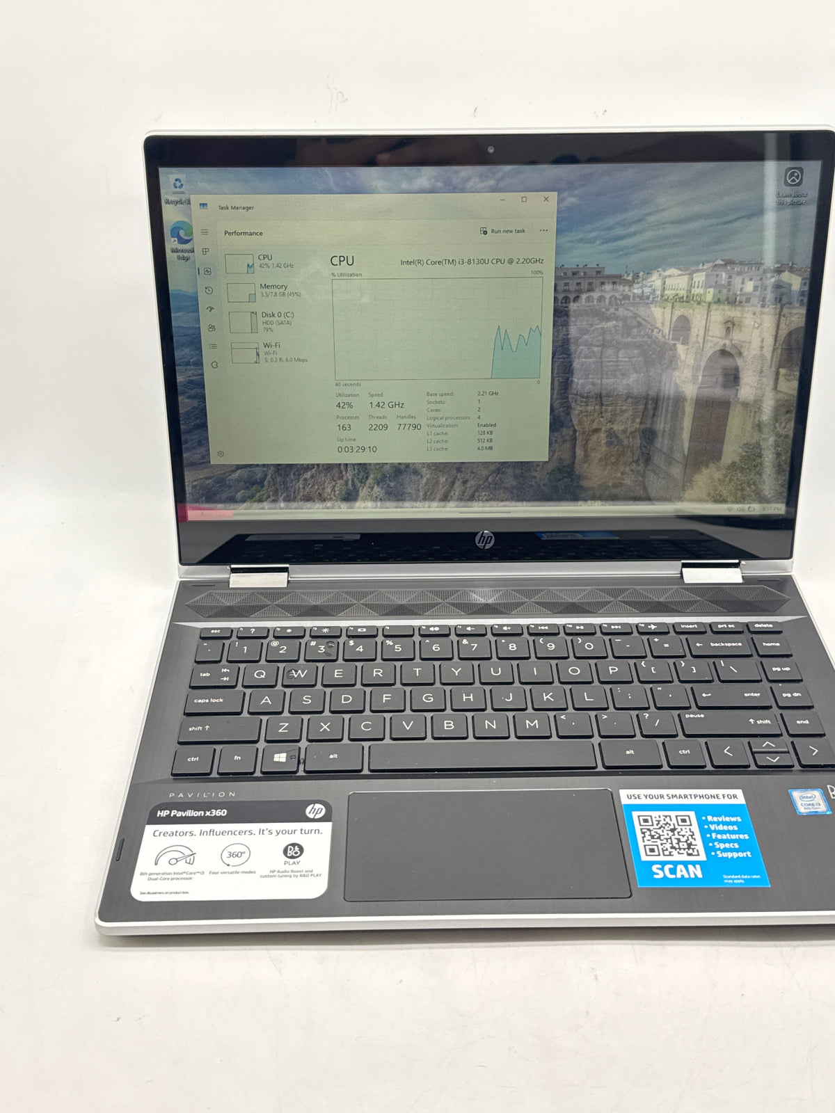 HP Pavilion x360 14-mcd0001x 14" Core i3 8130U 8GB RAM 500GB HDD Silver - Used