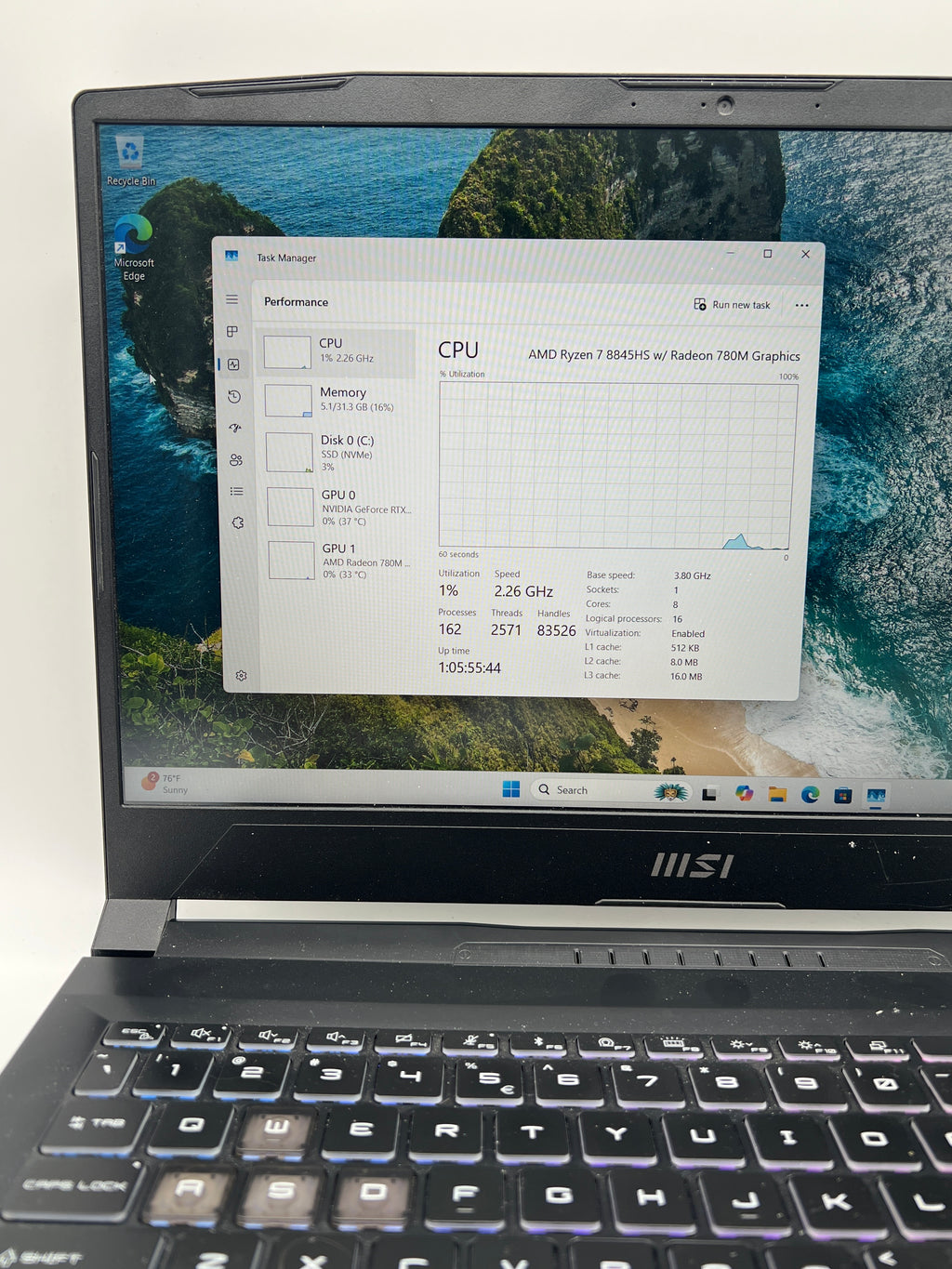 MSI Katana A15 AI Ryzen 7 8845HS 32GB RAM 1TB SSD RTX 4060 - Used