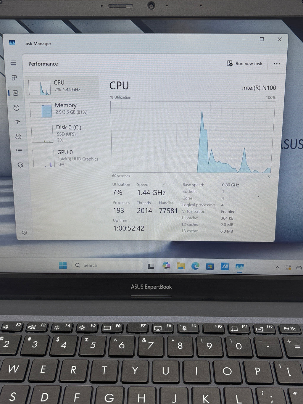 Asus Expertbook B1402CG Intel N100 4GB RAM 128GB SSD