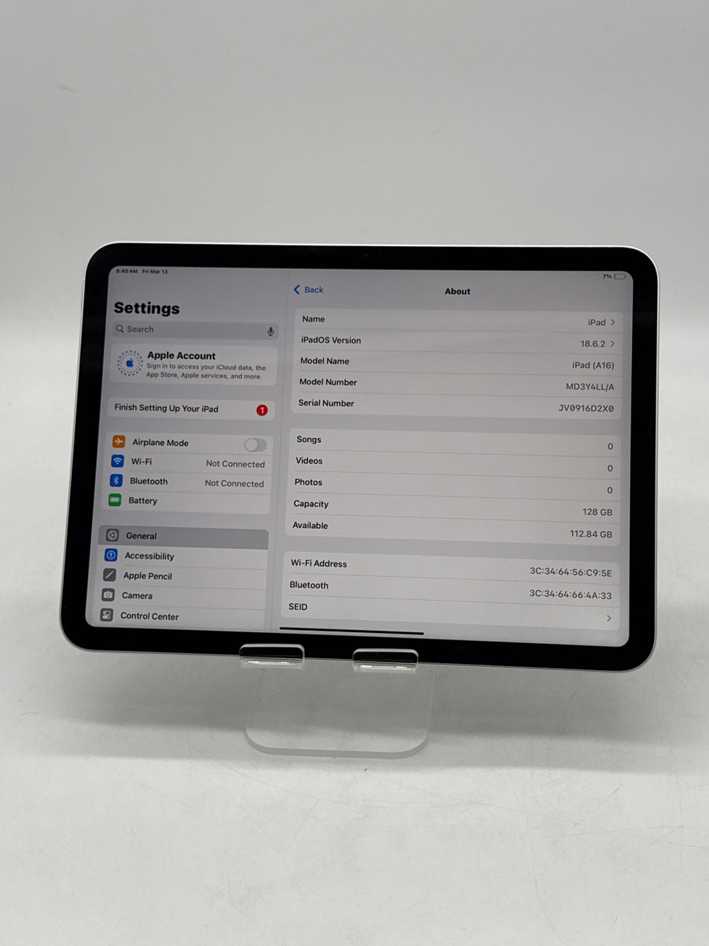 Apple iPad (11th Gen) A16 128GB WiFi Only MD3Y4LL/A 100% Health - Used