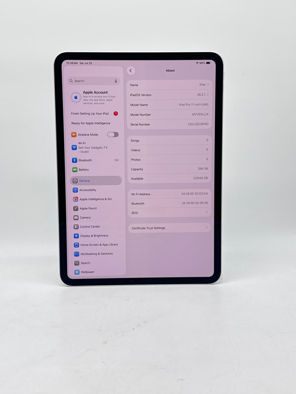 Apple iPad Pro 11" M4 A2836 8GB RAM 256GB Wi-Fi Silver - Used
