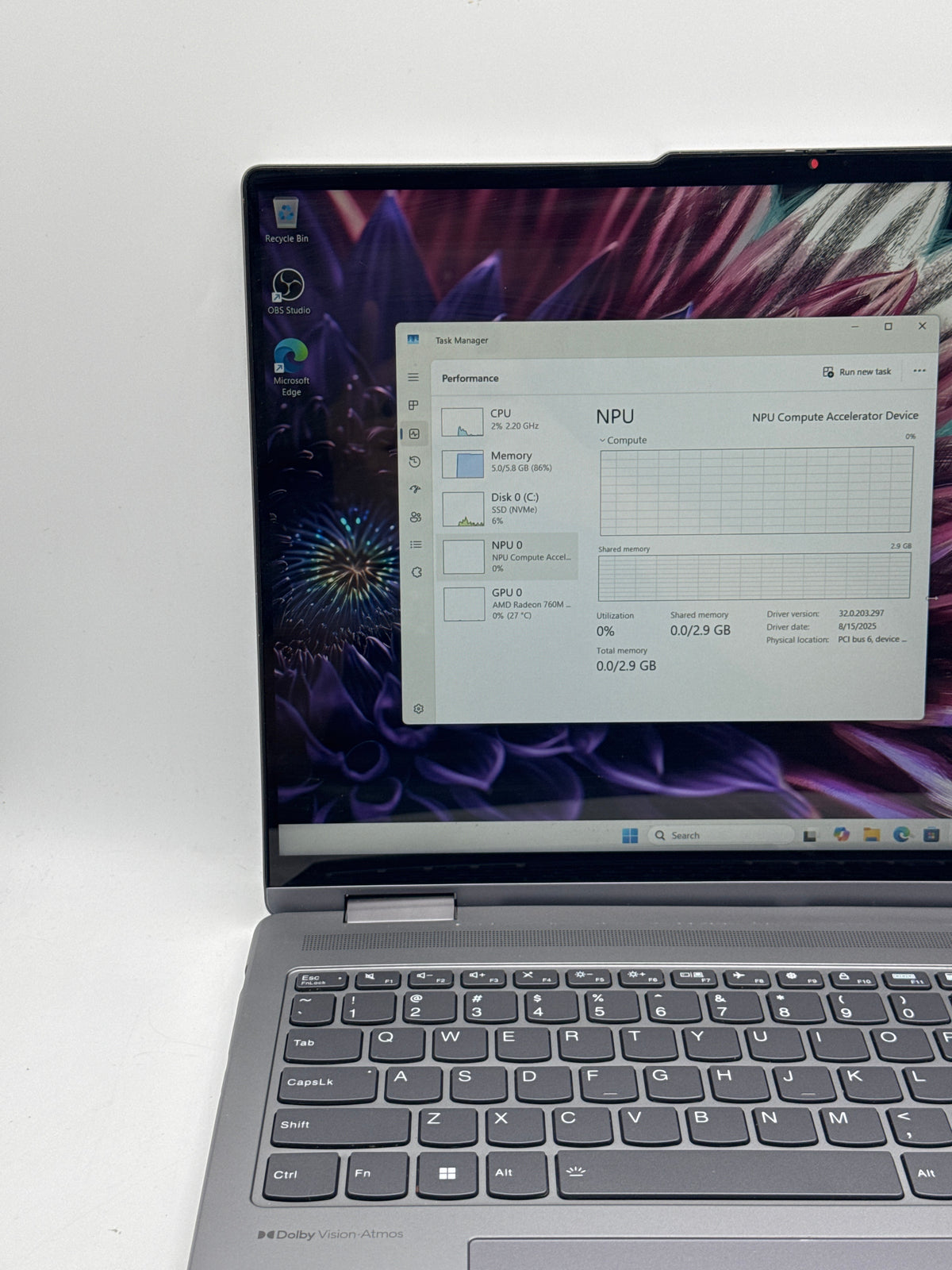 Lenovo Yoga 2-in-1 16AHP9 16" Ryzen 5 8640HS 8GB RAM 512GB SSD Gray - READ