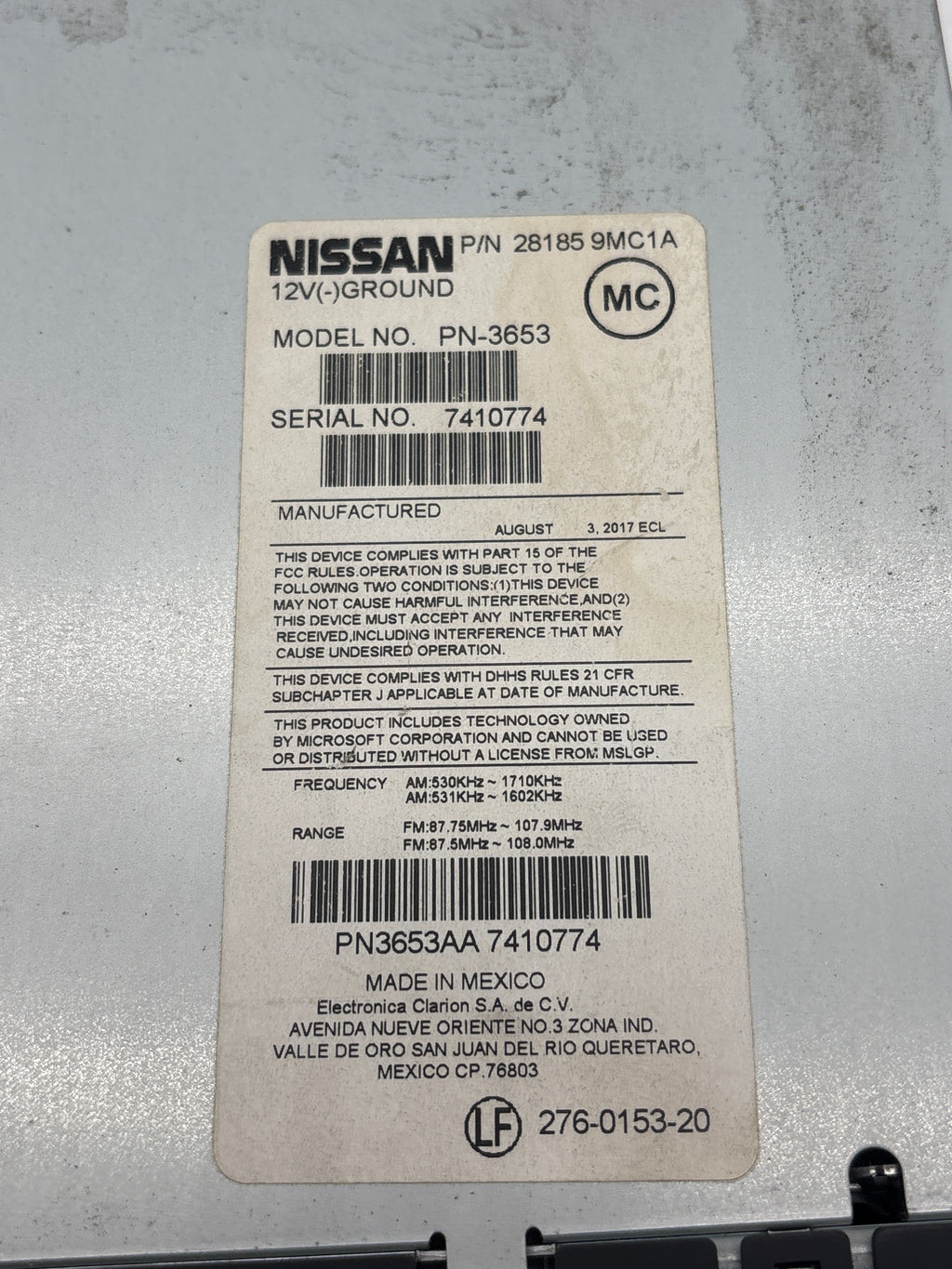 NISSAN OEM Radio CD Player 28185-9MC1A PN-3653 Sentra Versa 2014-2019