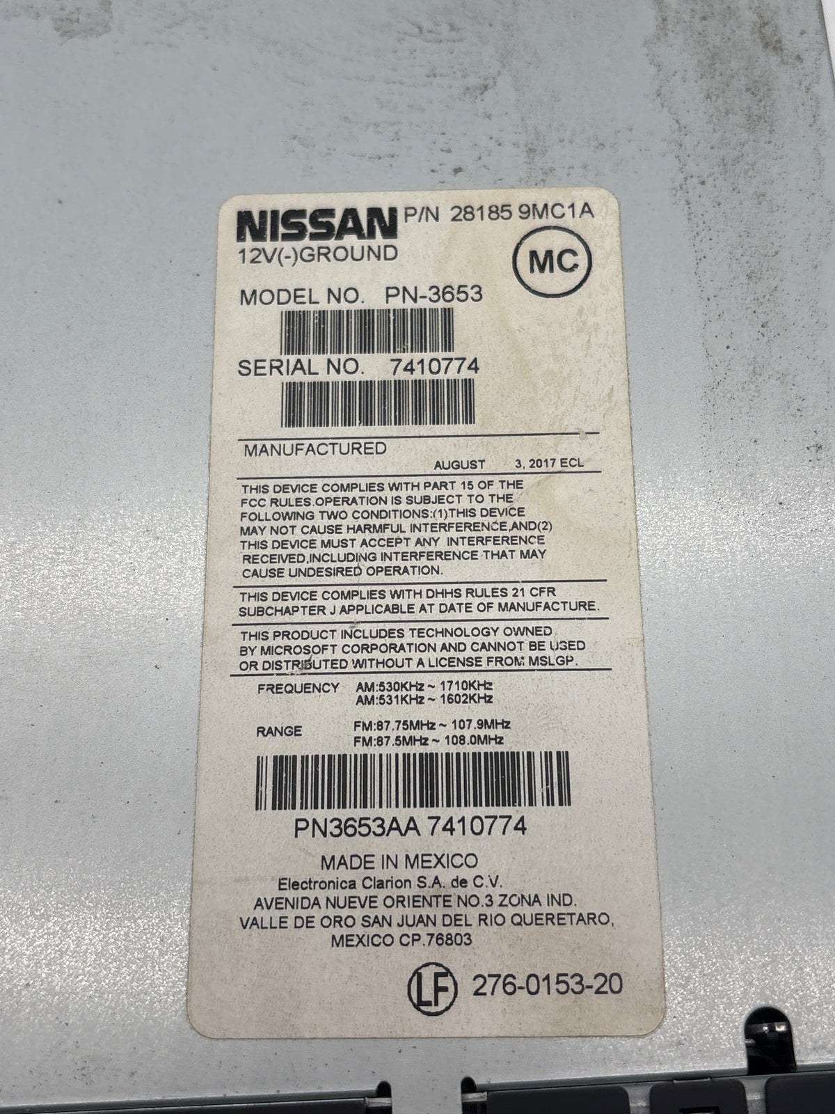 NISSAN OEM Radio CD Player 28185-9MC1A PN-3653 Sentra Versa 2014-2019