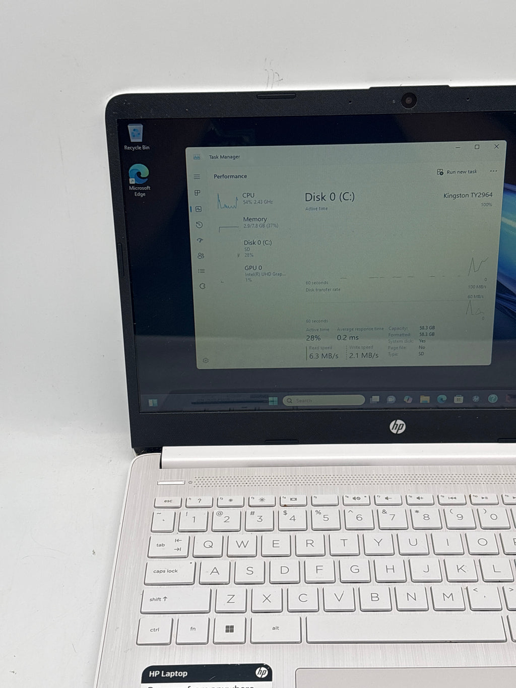 HP 14-dq0052dx 14" Intel Celeron N4120 8GB RAM 64GB SSD White - Used