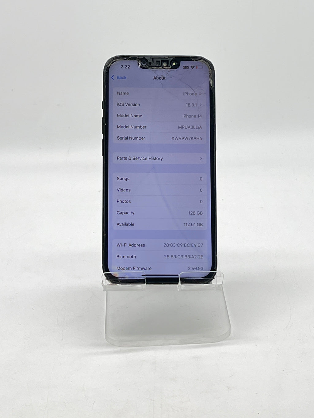 ATT Apple iPhone 14 128GB Midnight - Cracked Back And Screen