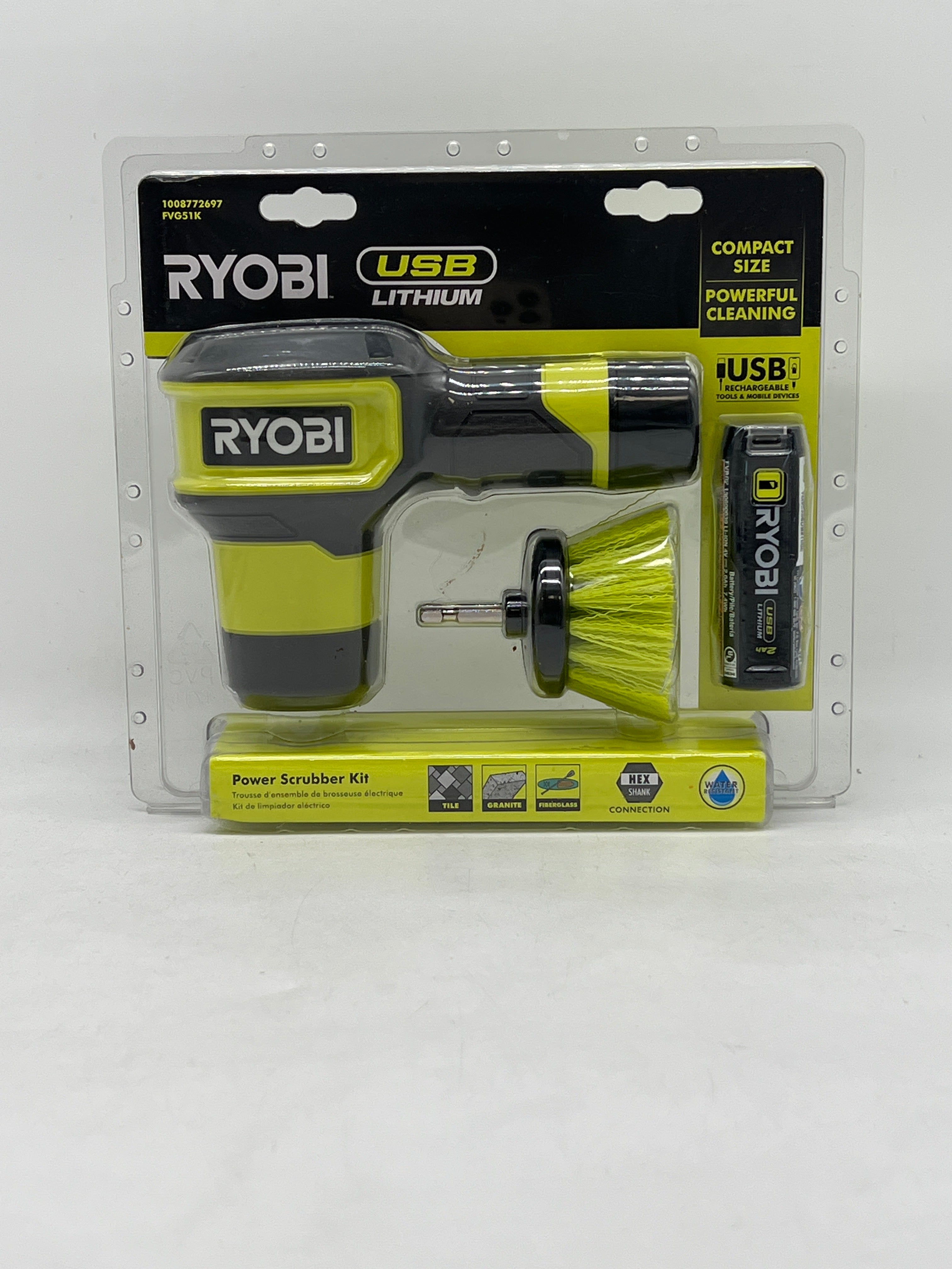 Ryobi FVG51K Compact Scrubber Kit with 2Ah Battery - Green - New In Box