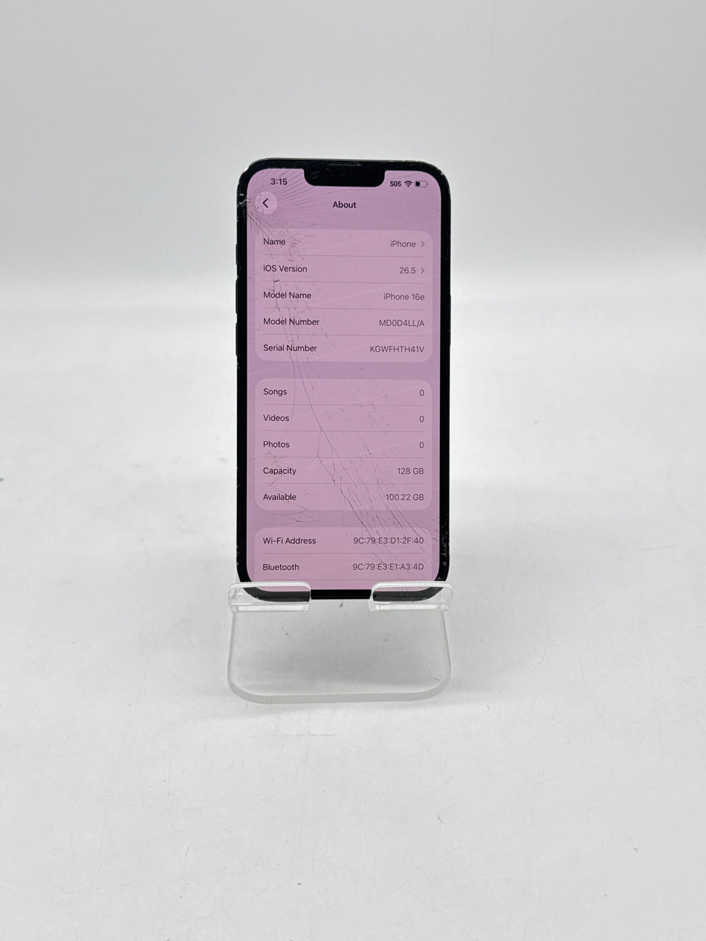 AT&T Apple iPhone 16e A3212 128GB - Check ESN Cracked Back/Screen