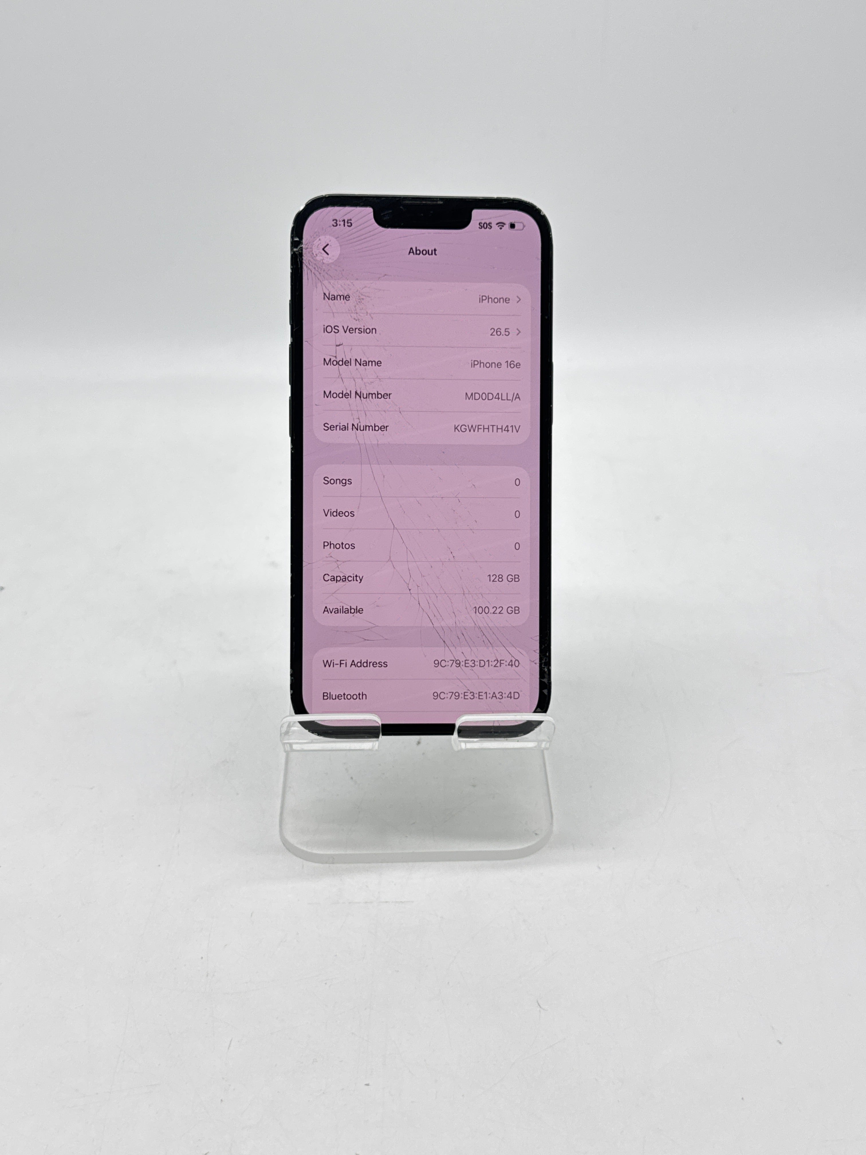 AT&T Apple iPhone 16e A3212 128GB - Check ESN Cracked Back/Screen