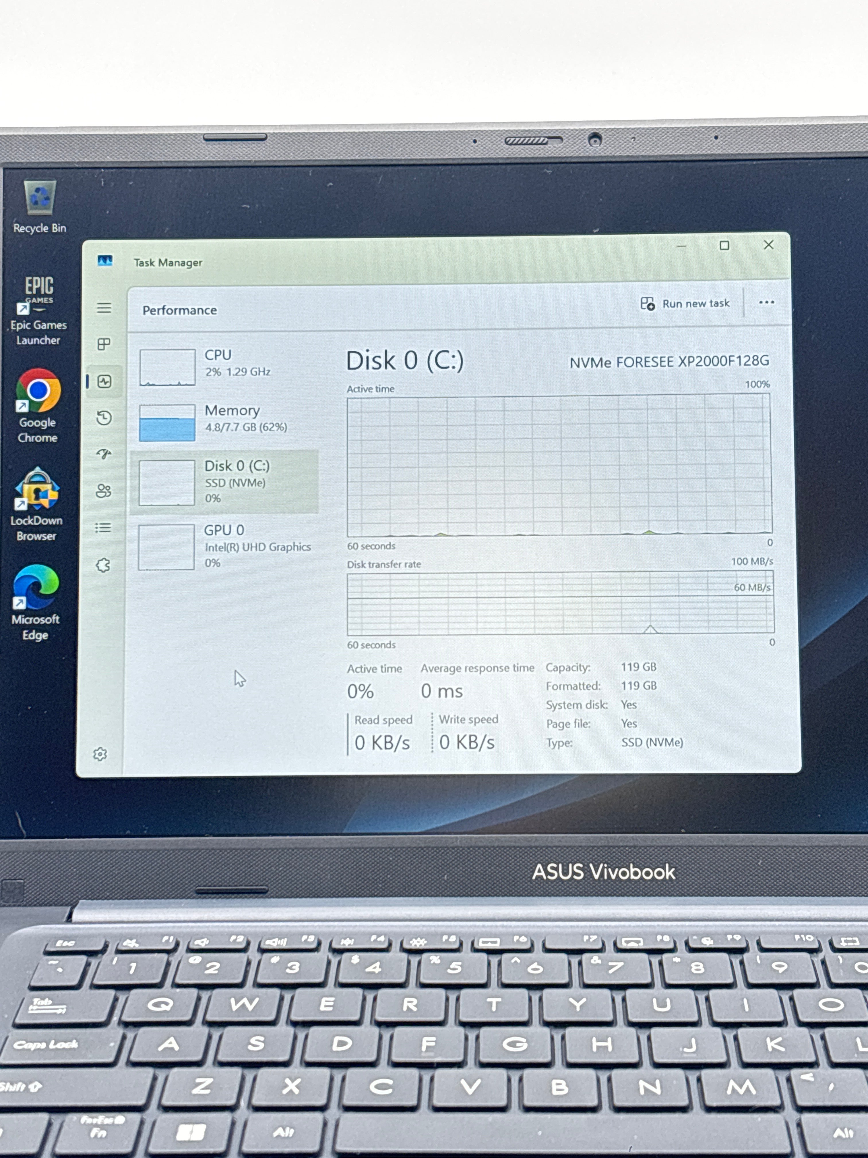 ASUS Vivobook X1404Z Intel Core i3-1215U Win 11 8GB RAM 128 SSD Blue Used