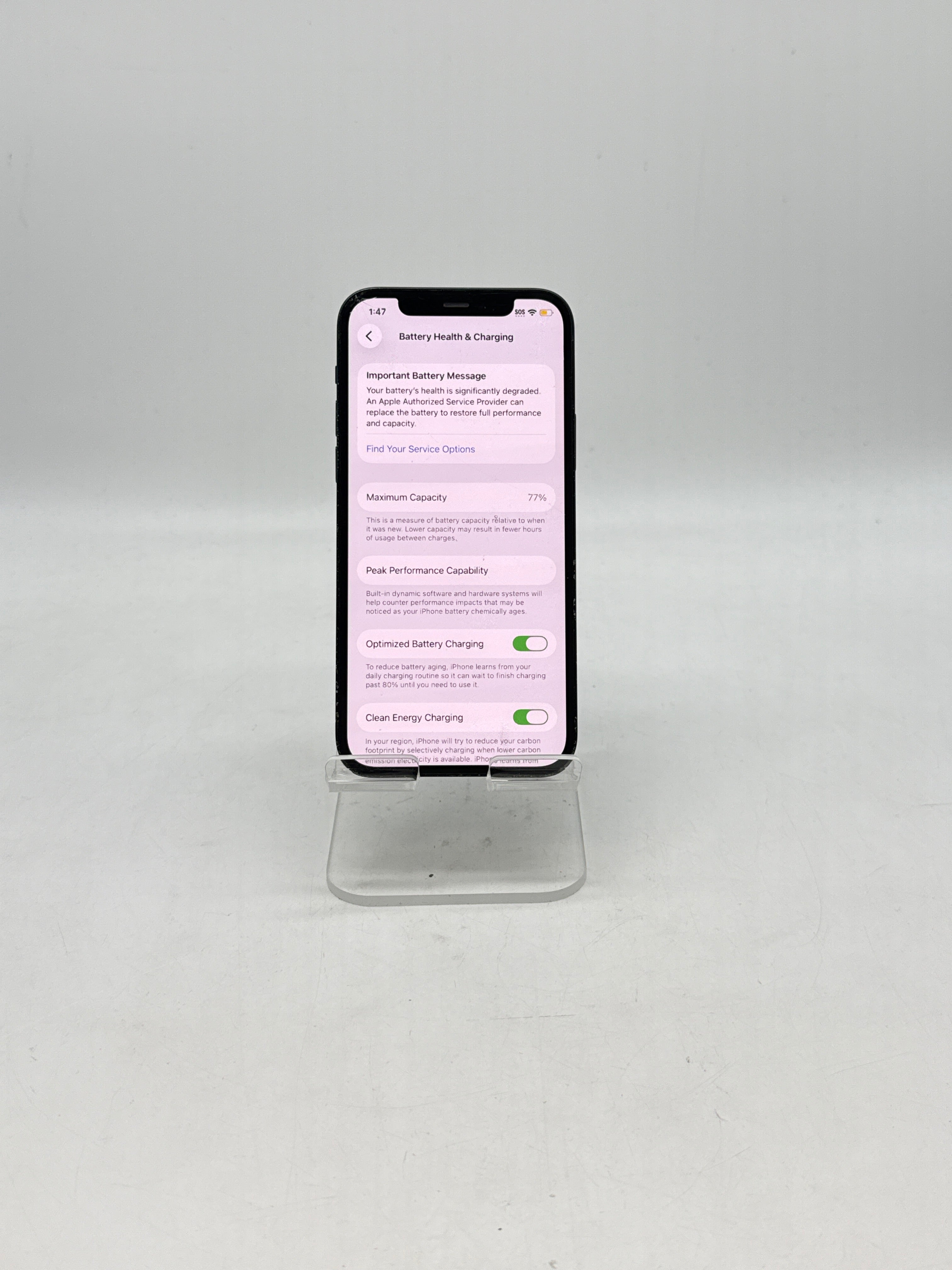 Apple iPhone 12 A2172 64GB Black Factory Unlocked - Cracked Screen Service Battery
