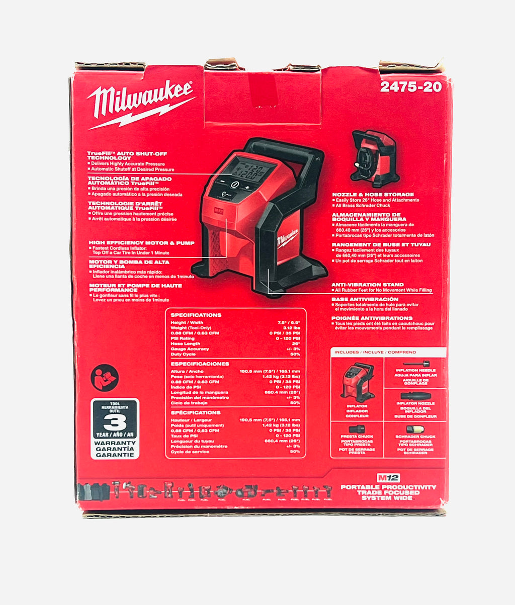 Milwaukee 2475-20 Portable Tire Inflator - New Open Box