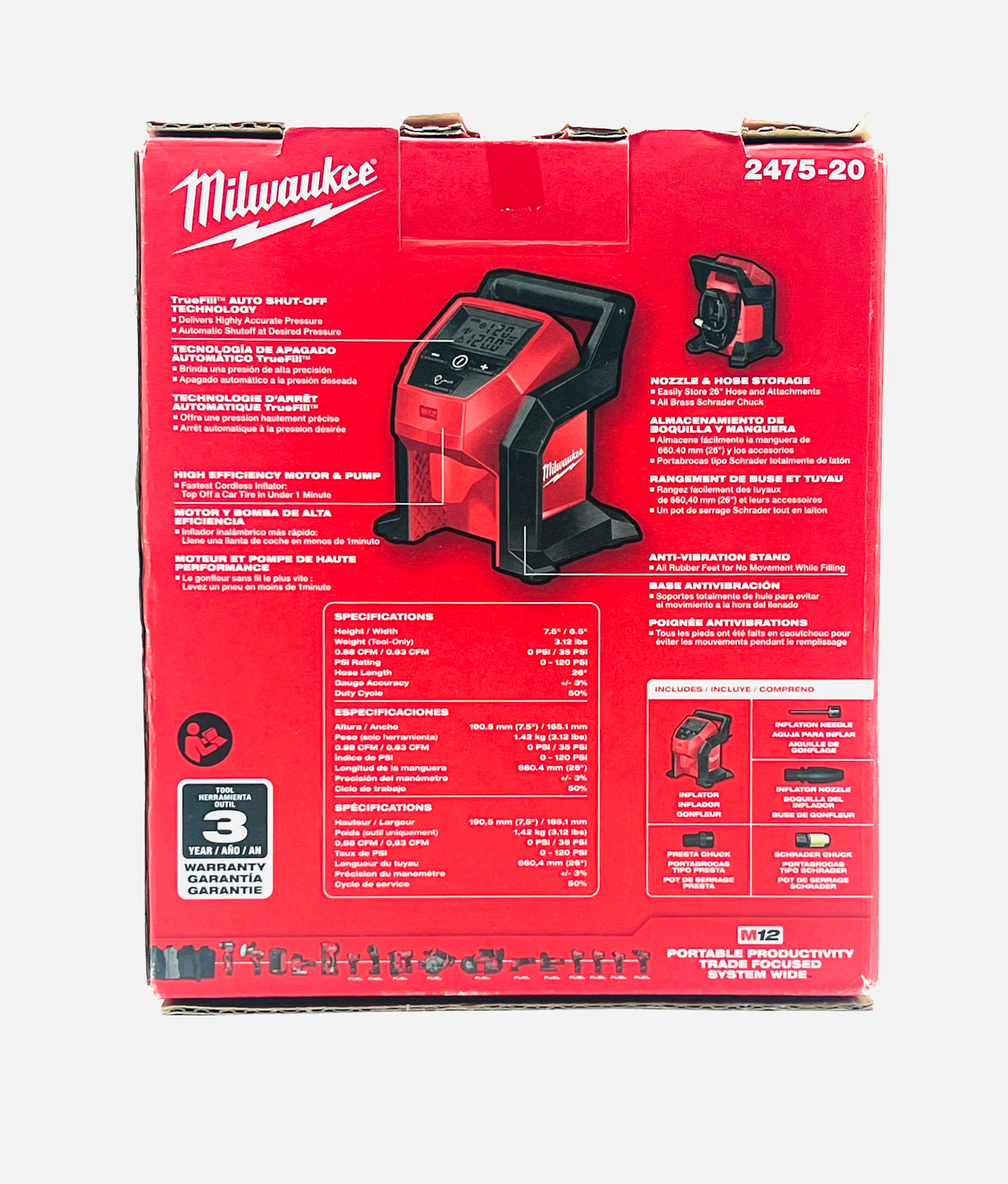 Milwaukee 2475-20 Portable Tire Inflator - New Open Box