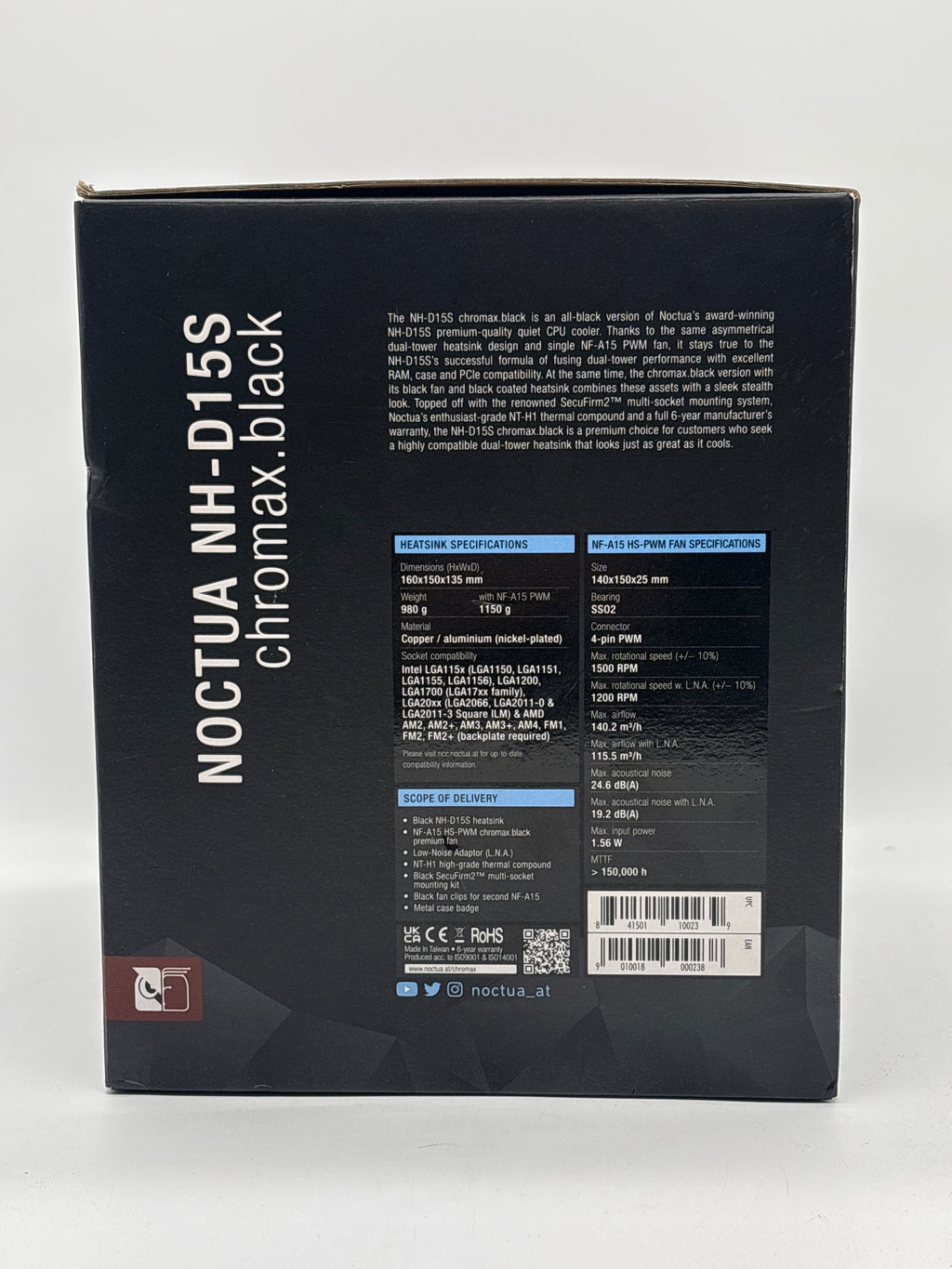 Noctua NH-D15S Chromax Black Heatsink CPU - New in Box