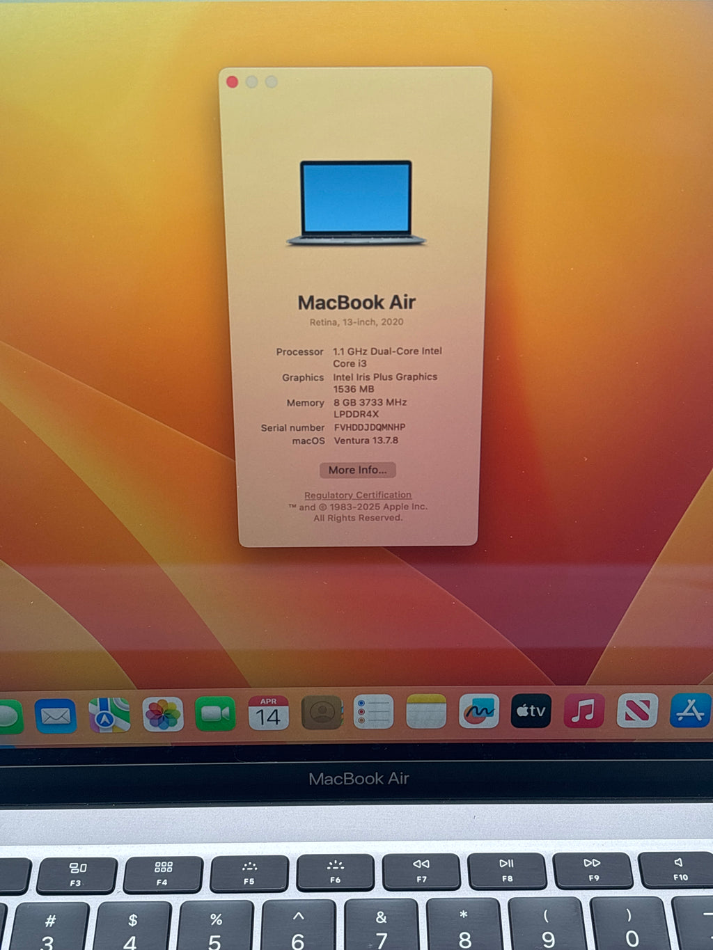 Apple MacBook Air A2179 i3 8GB RAM 256GB SSD