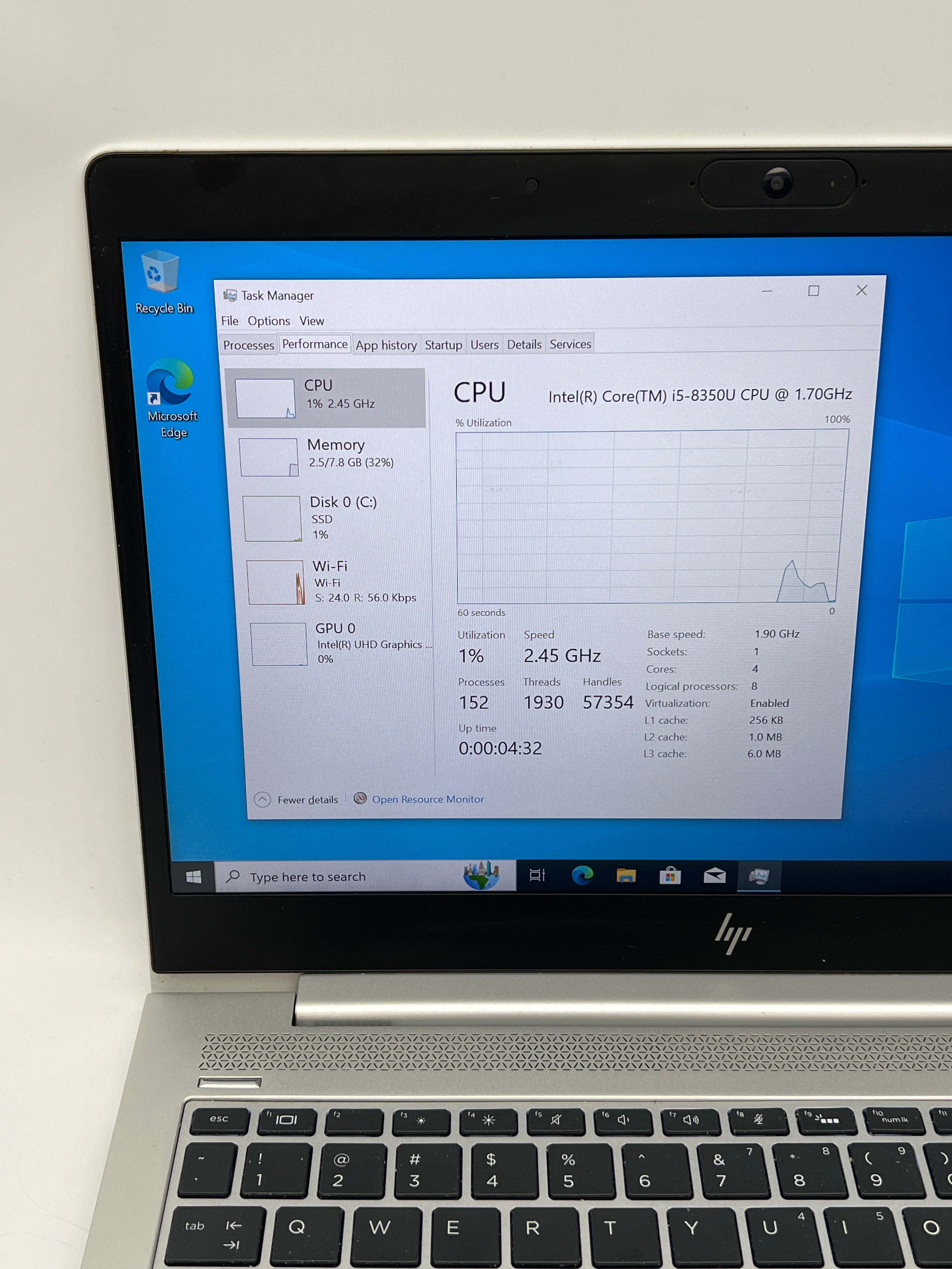 HP EliteBook 840 G5 14" Intel Core i5-8350U 8GB RAM 256GB SSD Silver - Used