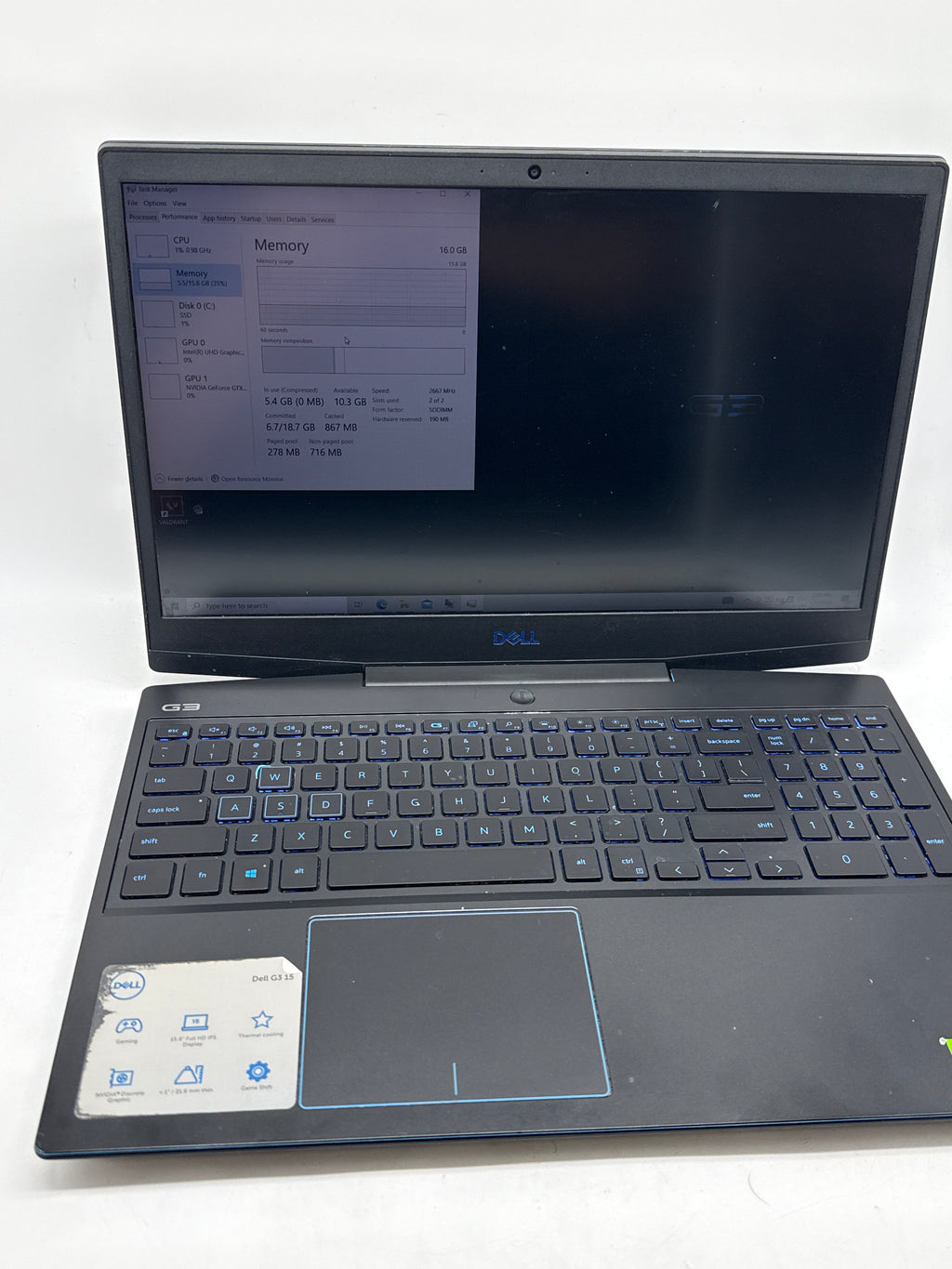 Dell G3 3590 15" Core i7-9750H 16GB 512GB SSD GTX 1660 Ti - For Parts