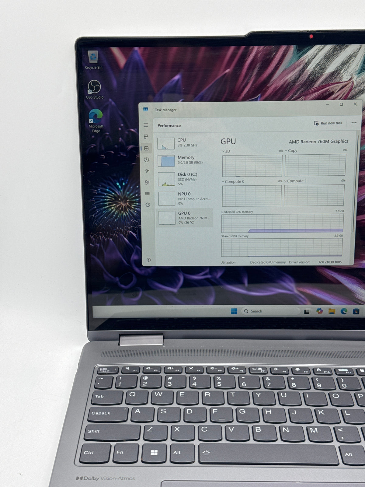 Lenovo Yoga 2-in-1 16AHP9 16" Ryzen 5 8640HS 8GB RAM 512GB SSD Gray - READ