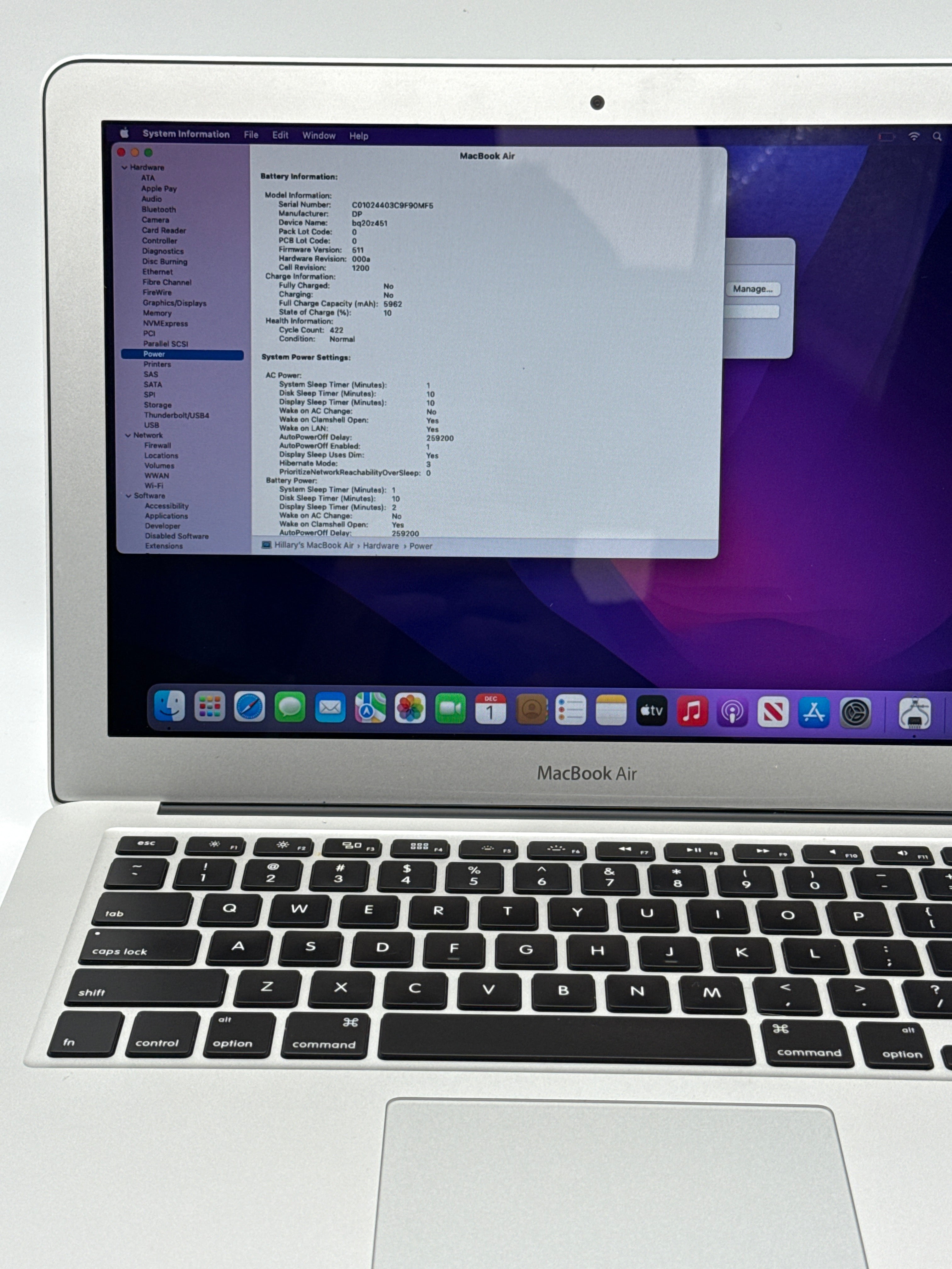 Apple MacBook Air 13" A1466 2017 Intel i5 8GB RAM 128GB SSD Silver