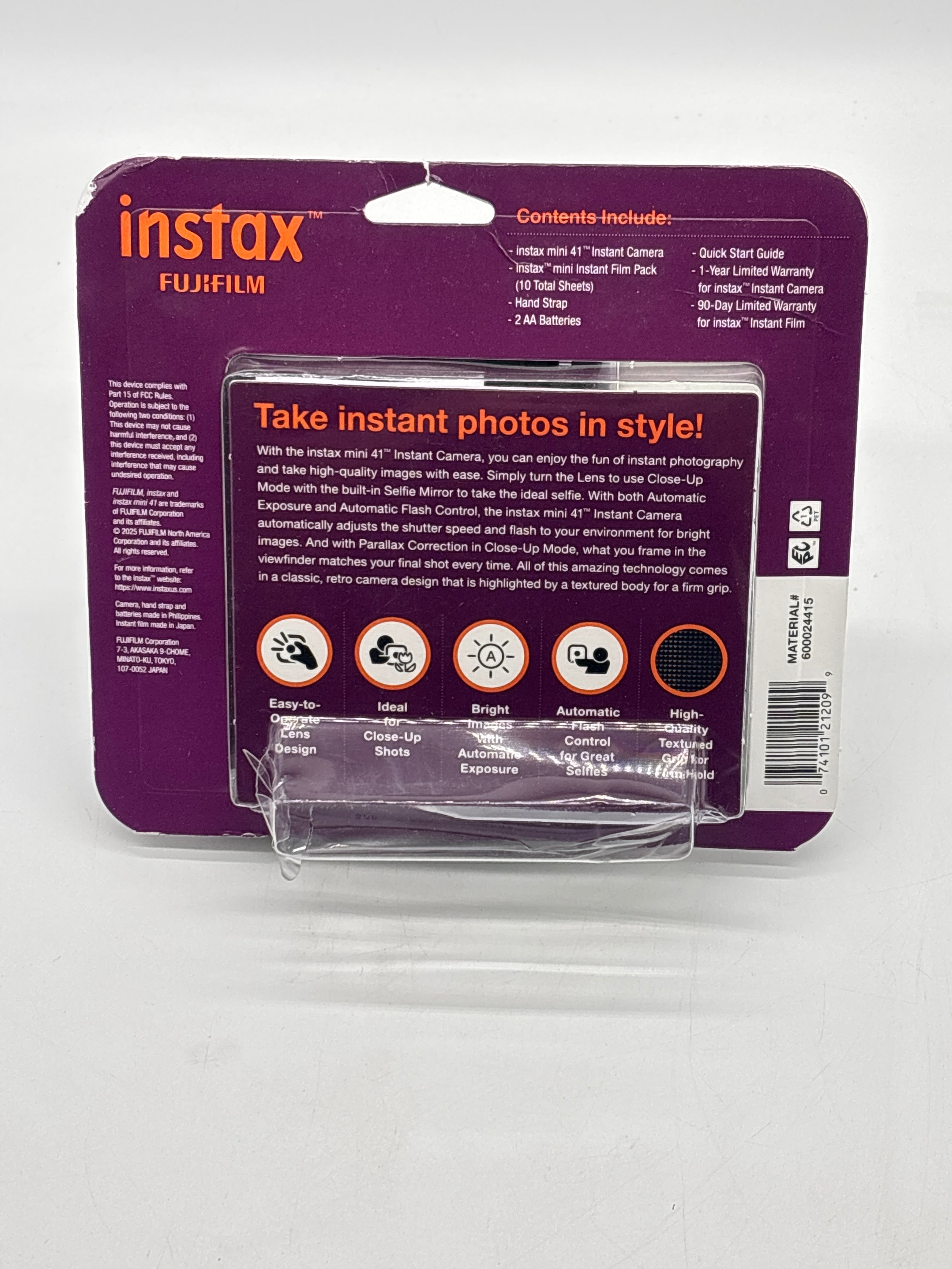 Fujifilm Instax Mini 41 Instant Camera Black Built-in Flash New In Box