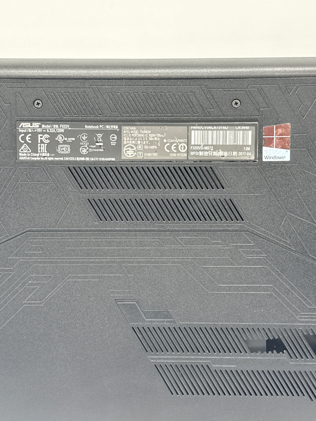 Asus FX53V i7-7700HQ 8GB RAM 256GB SSD Black Laptop Broken (Read)