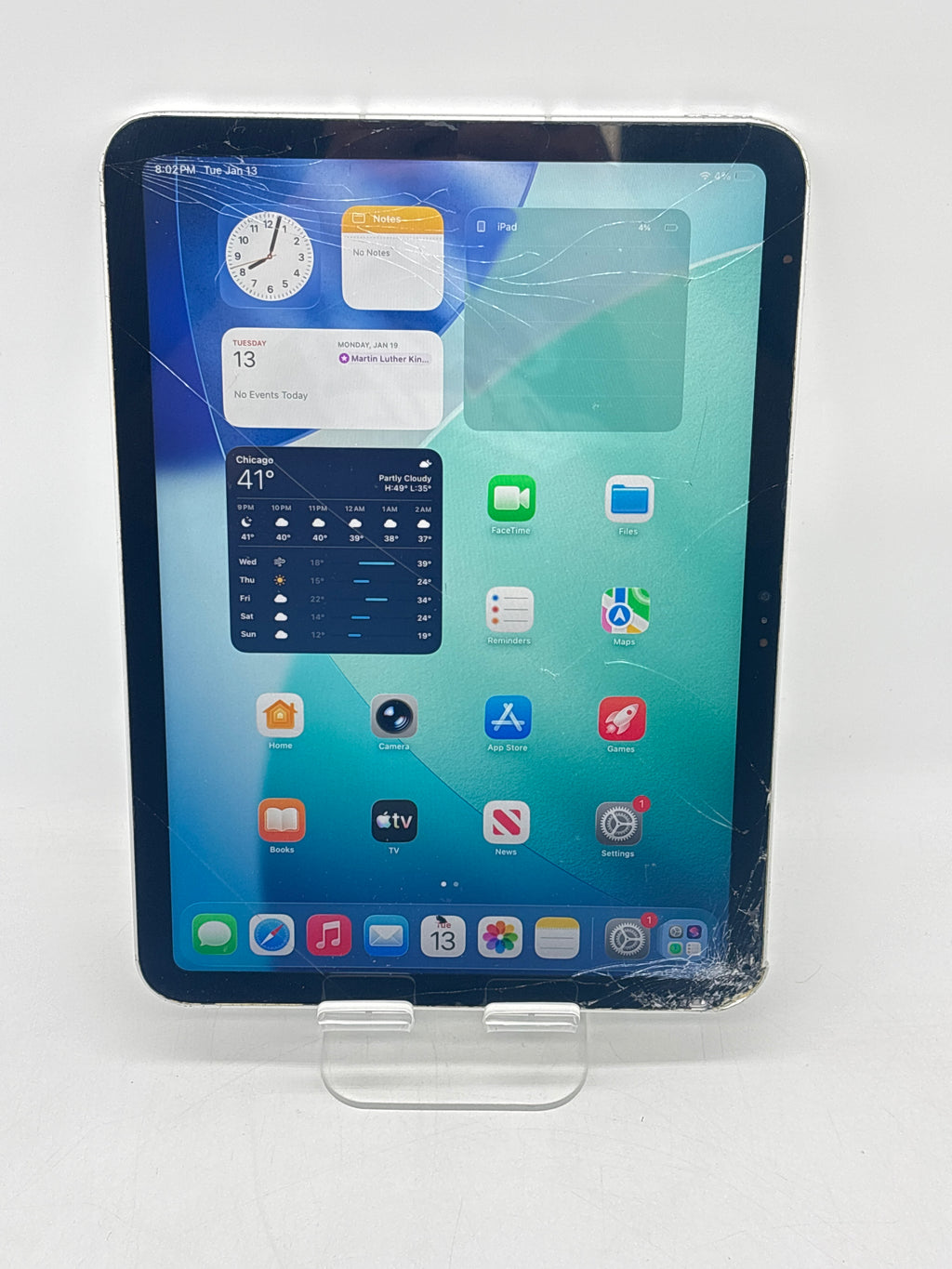 Apple iPad 10th Gen A2757 64GB Silver - Cracked Screen, Fingerprint Scanner not working