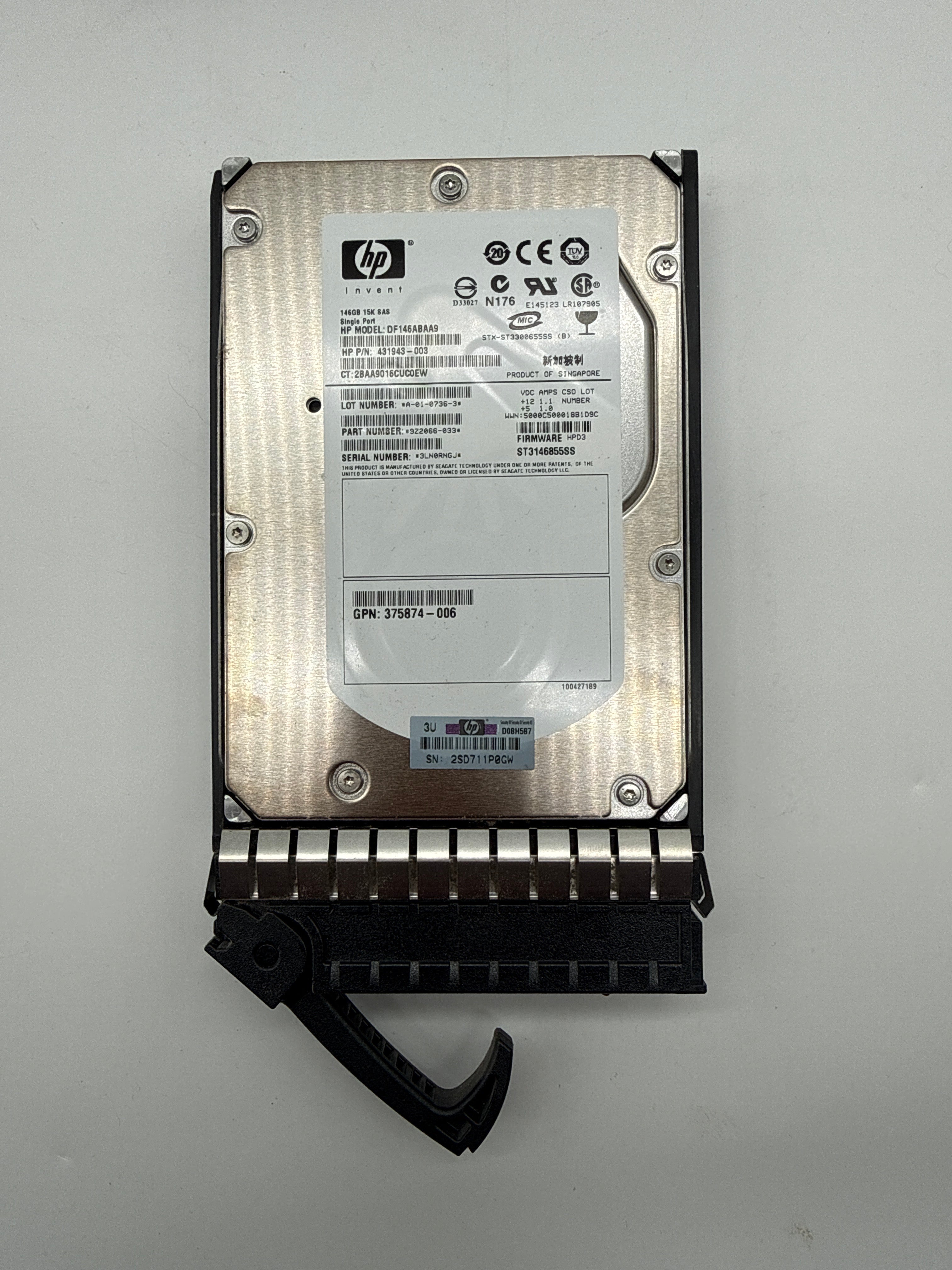 HP DF146ABAA9 146Gb 15K 3.5" SAS HDD (Lot of 4)