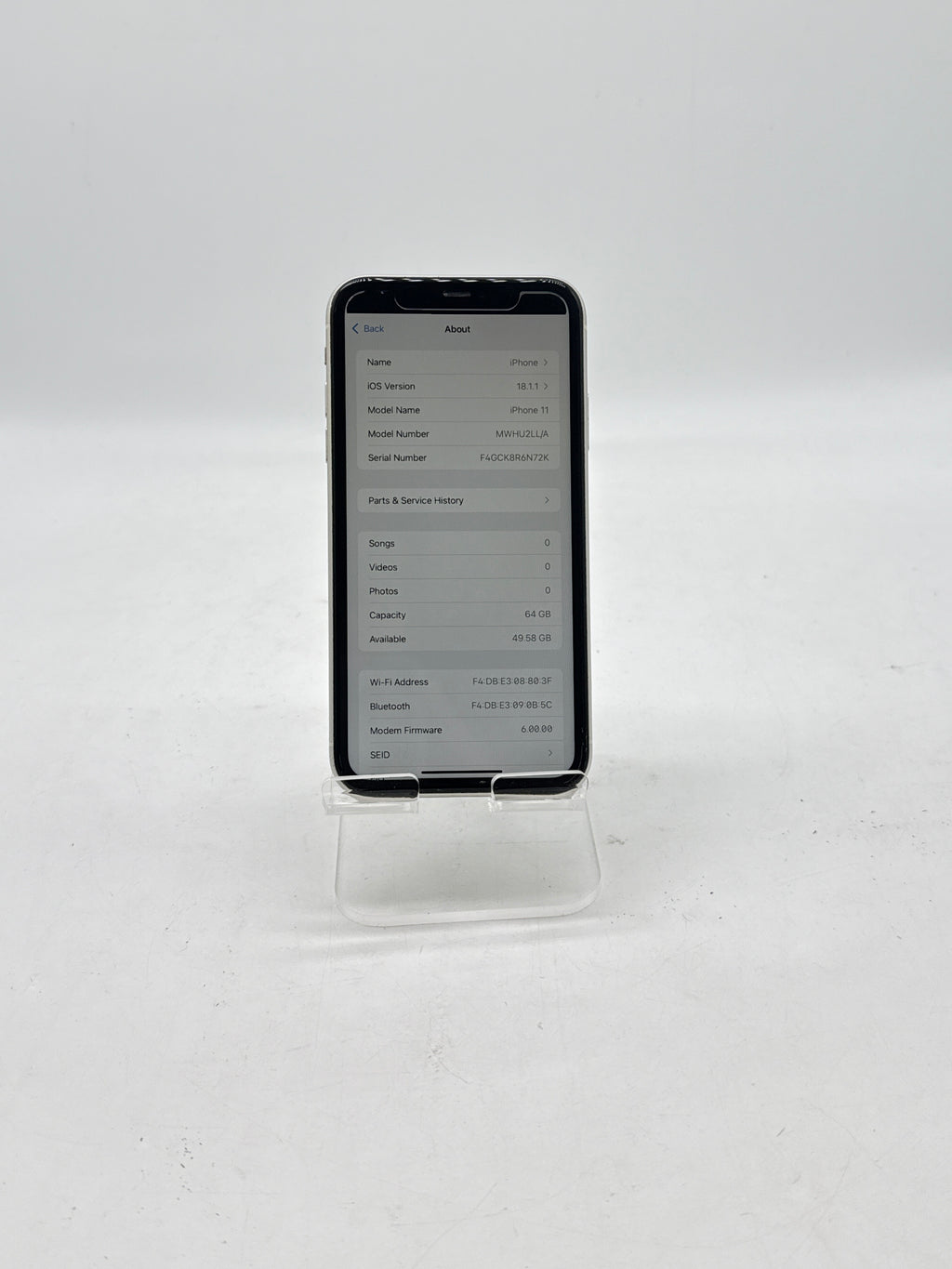 AT&T Apple iPhone 11 64GB White - Bad LCD Service Battery