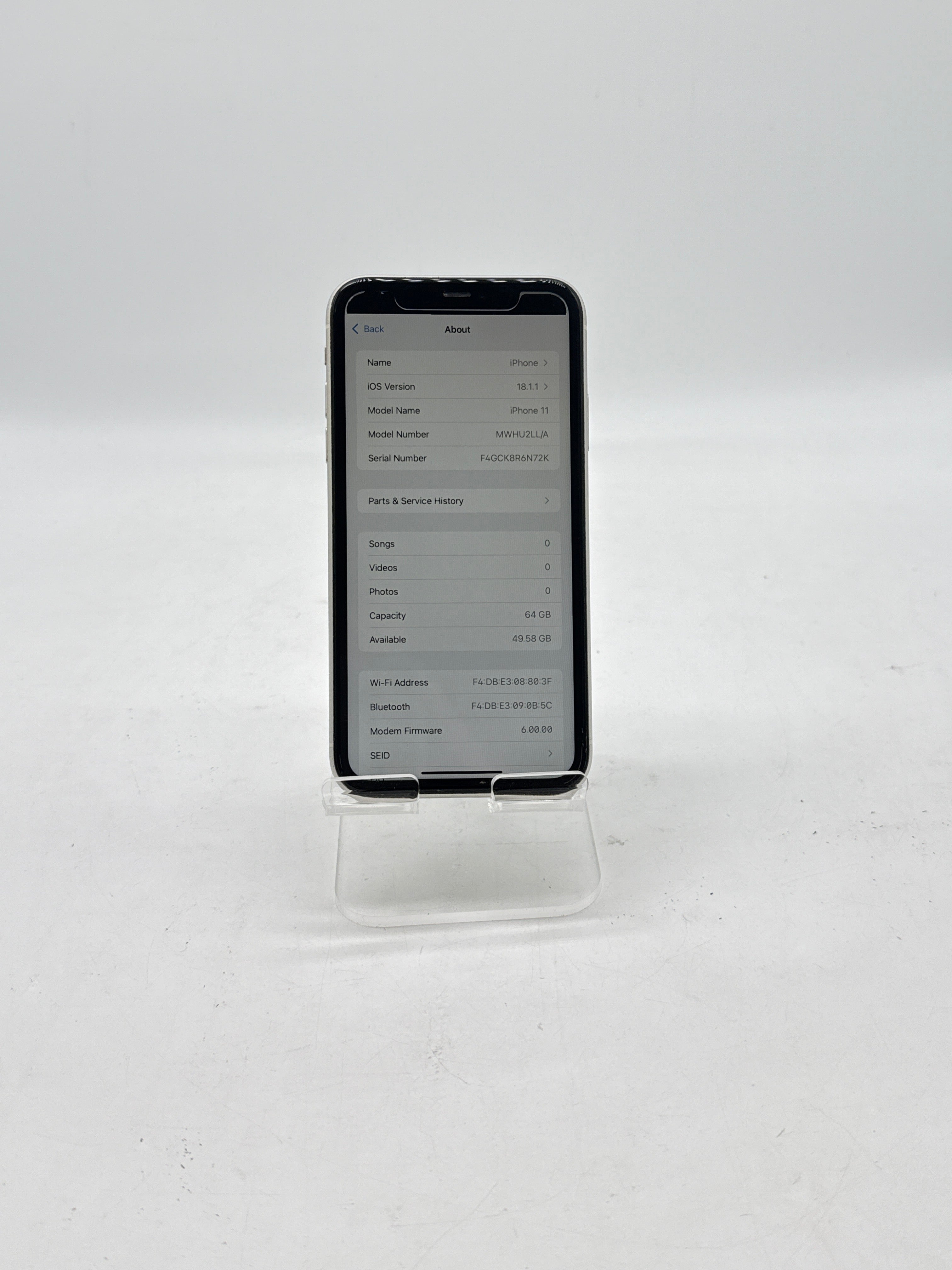 AT&T Apple iPhone 11 64GB White - Bad LCD Service Battery