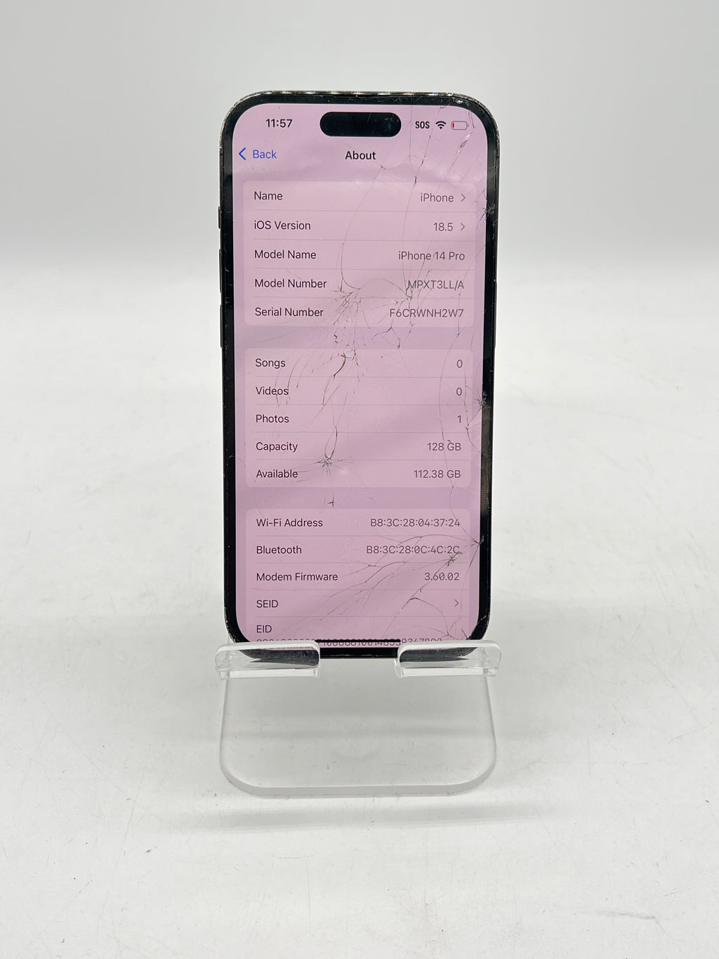 Apple iPhone 14 Pro 128 GB ATT Black - For Parts (Cracked back and LCD)