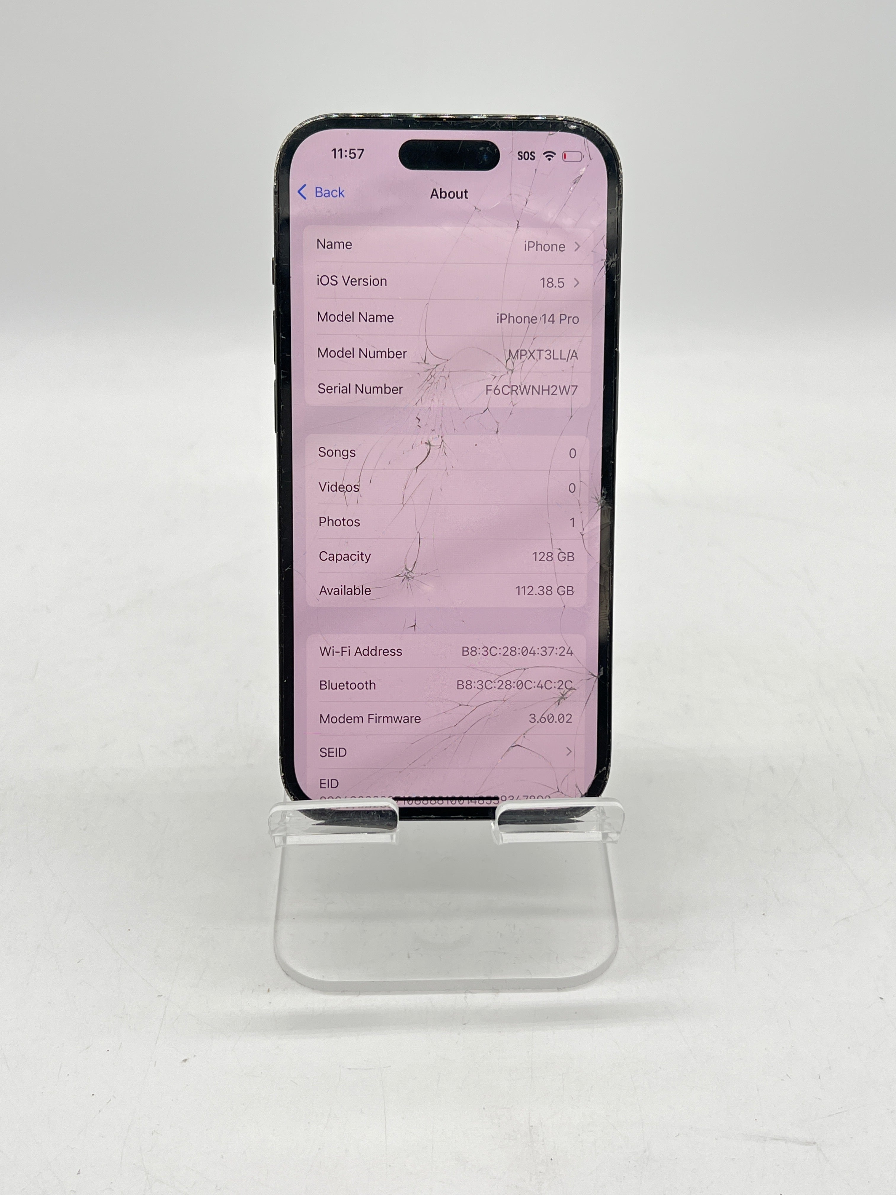 Apple iPhone 14 Pro 128 GB ATT Black - For Parts (Cracked back and LCD)